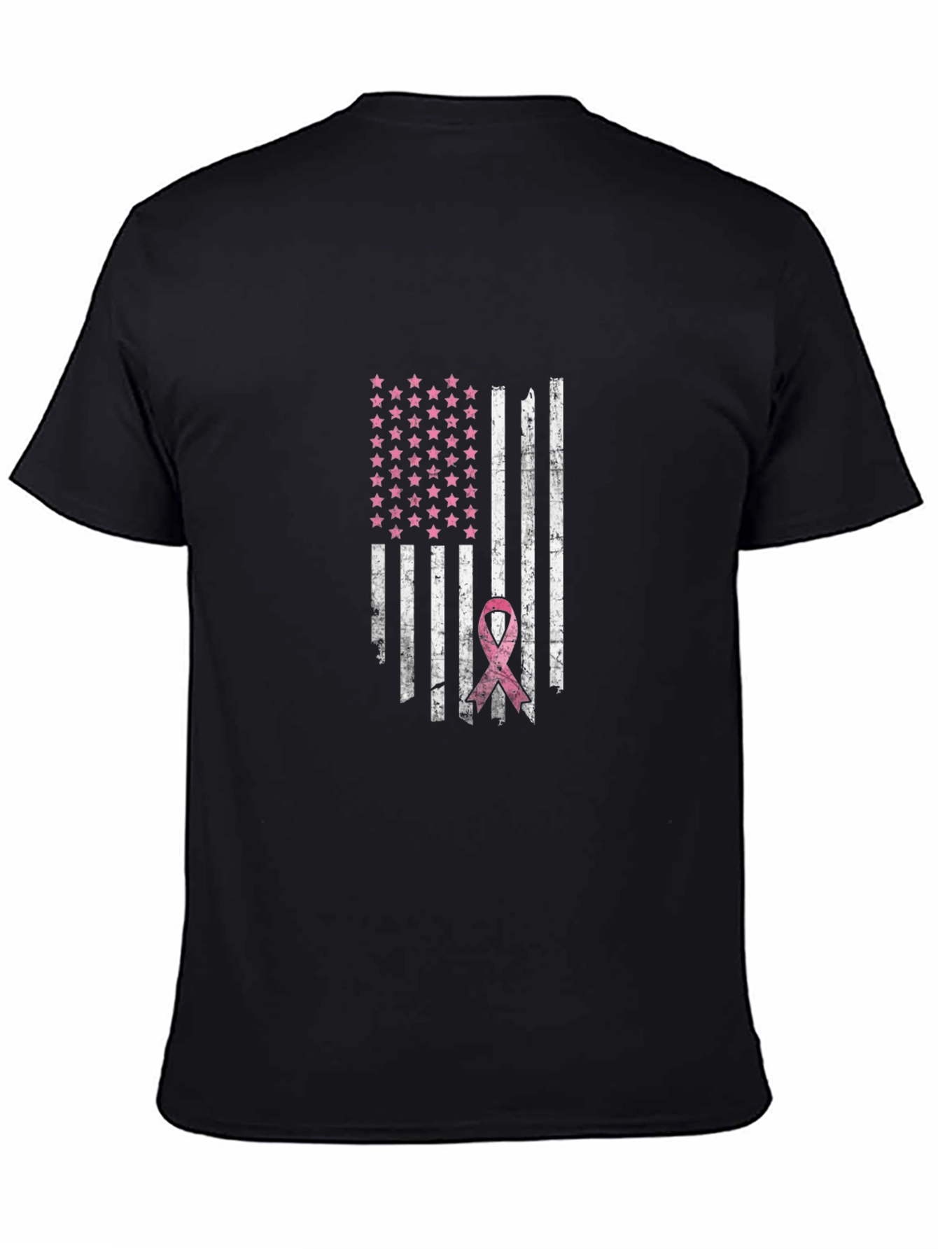 Distressed American Flag Breast Cancer Awareness T-Shirt
