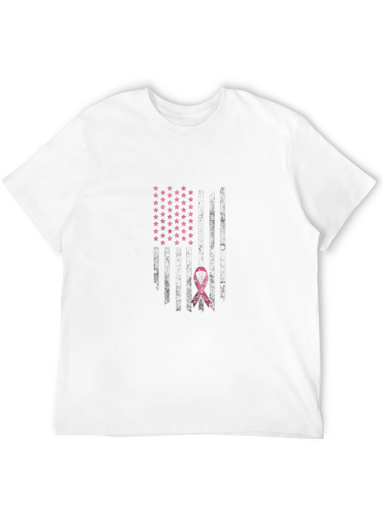 Distressed American Flag Breast Cancer Awareness T-Shirt