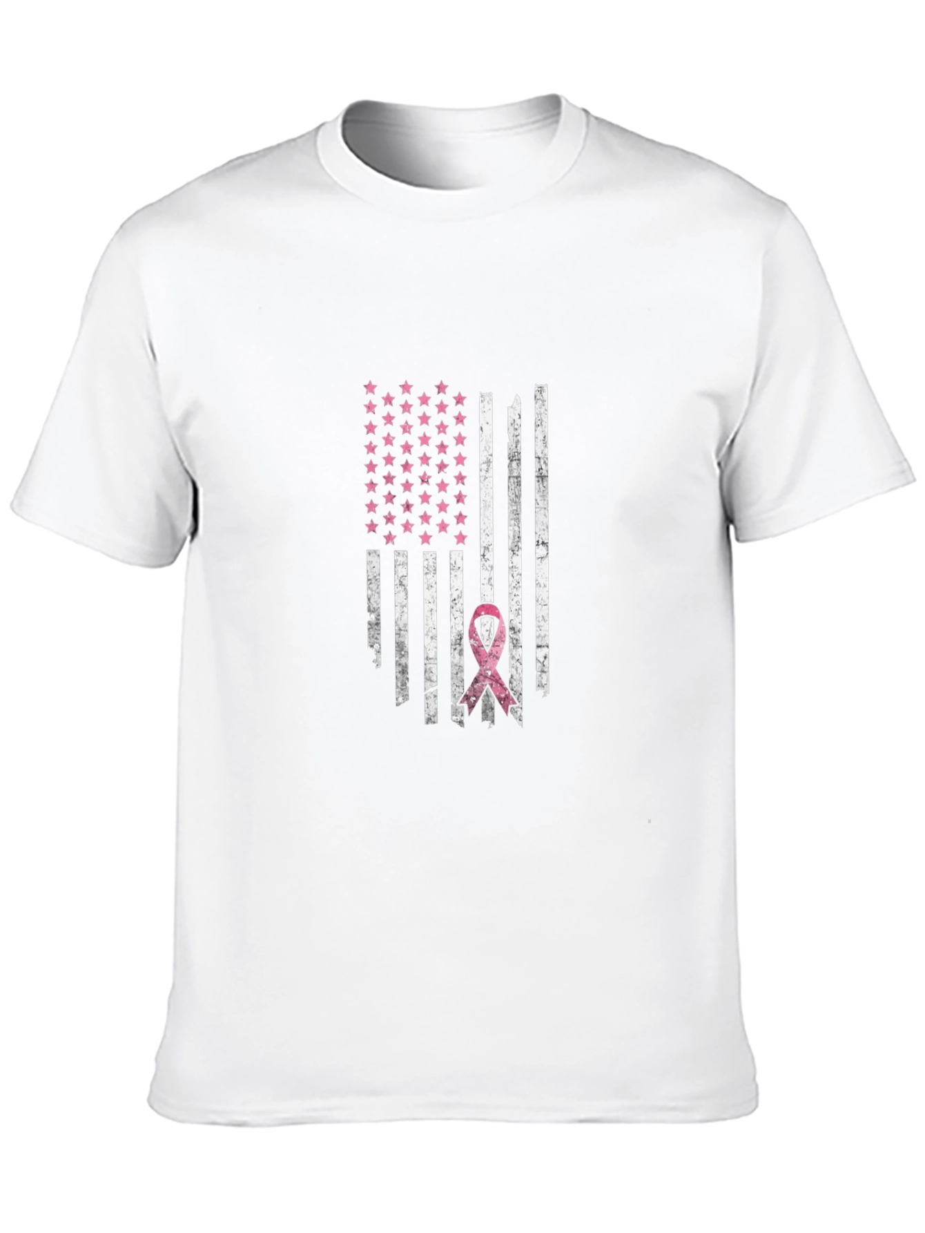 Distressed American Flag Breast Cancer Awareness T-Shirt