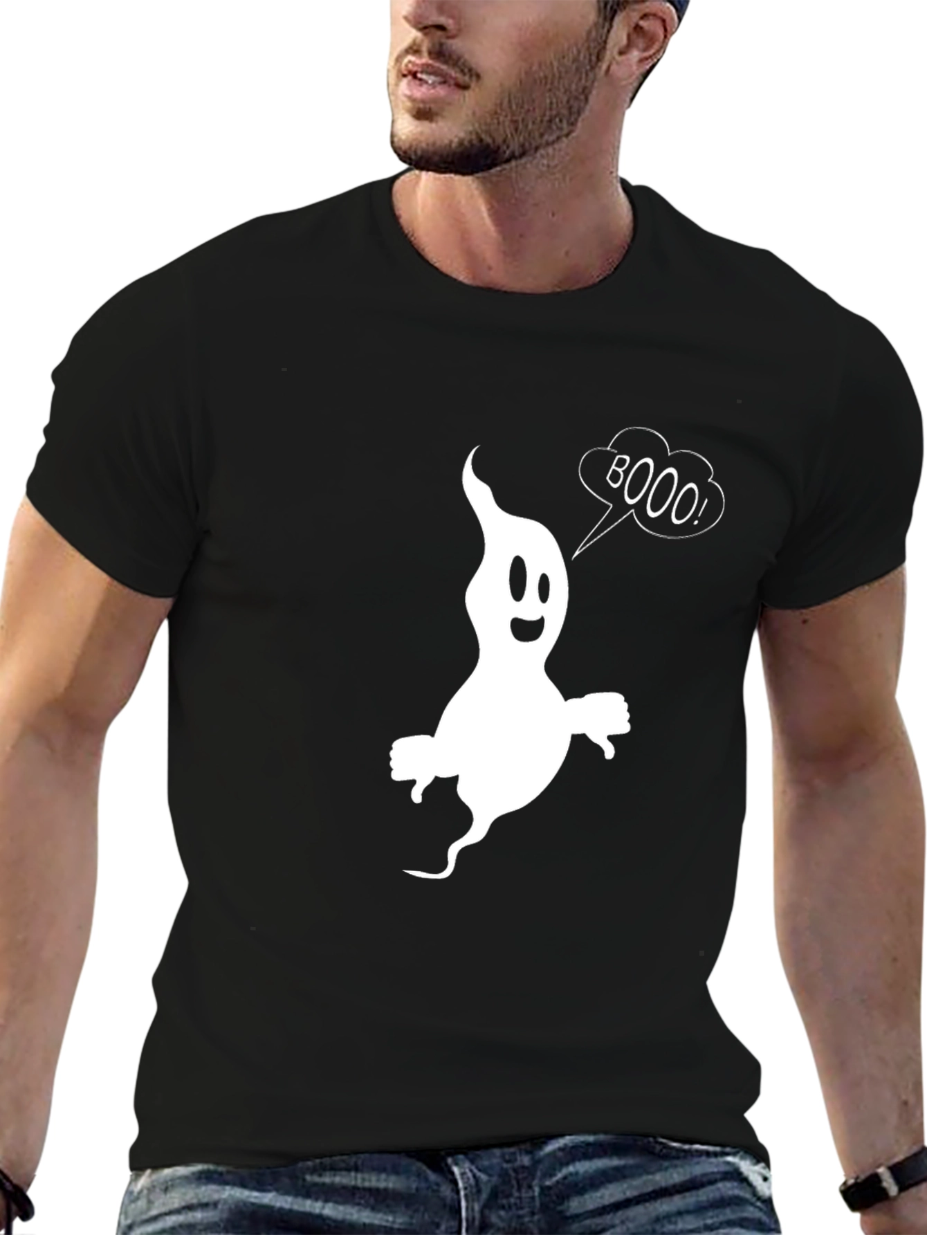 Boo Ghost Graphic T-Shirt - Black Cotton Tee