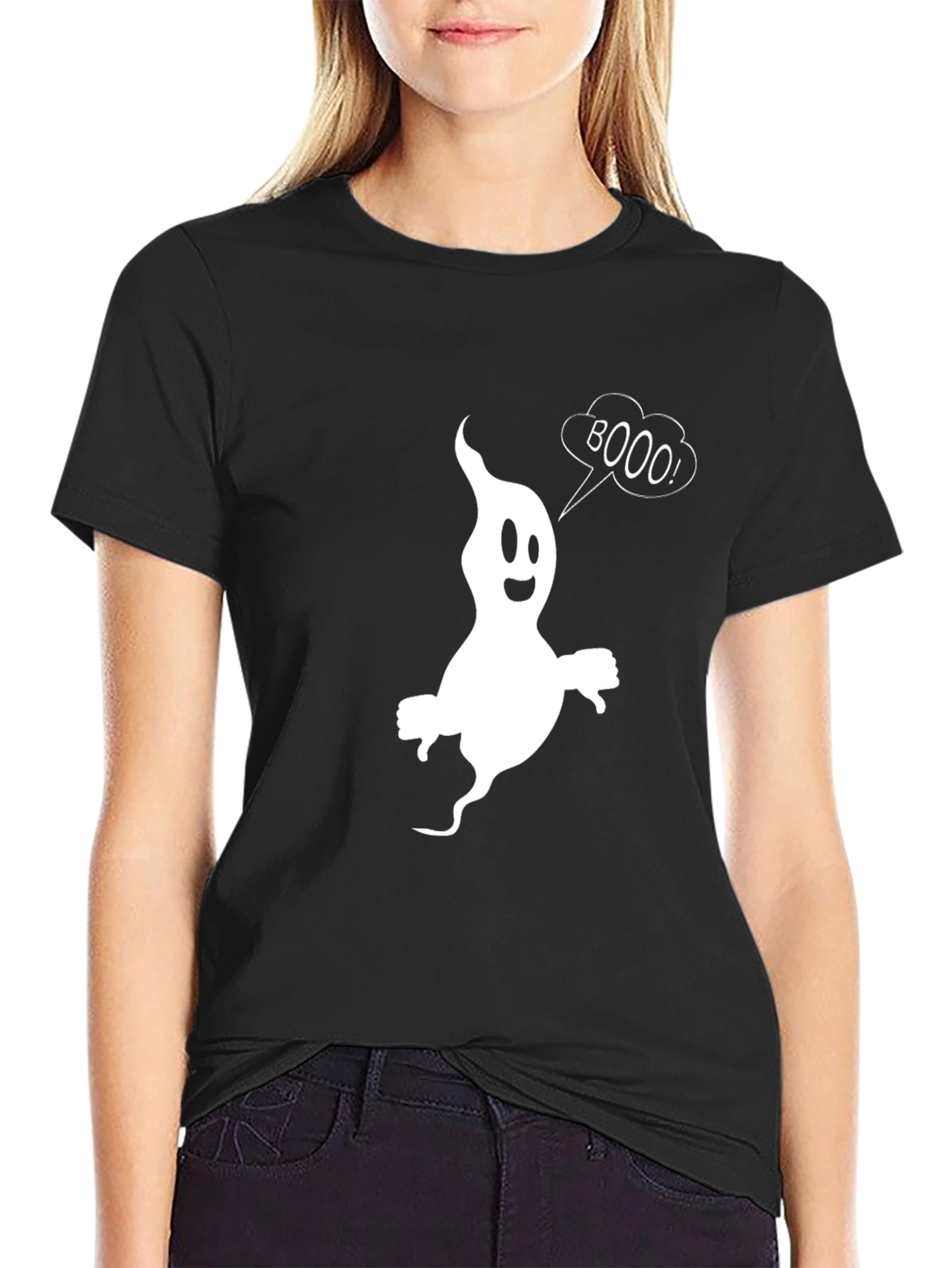 Boo Ghost Graphic T-Shirt - Black Cotton Tee