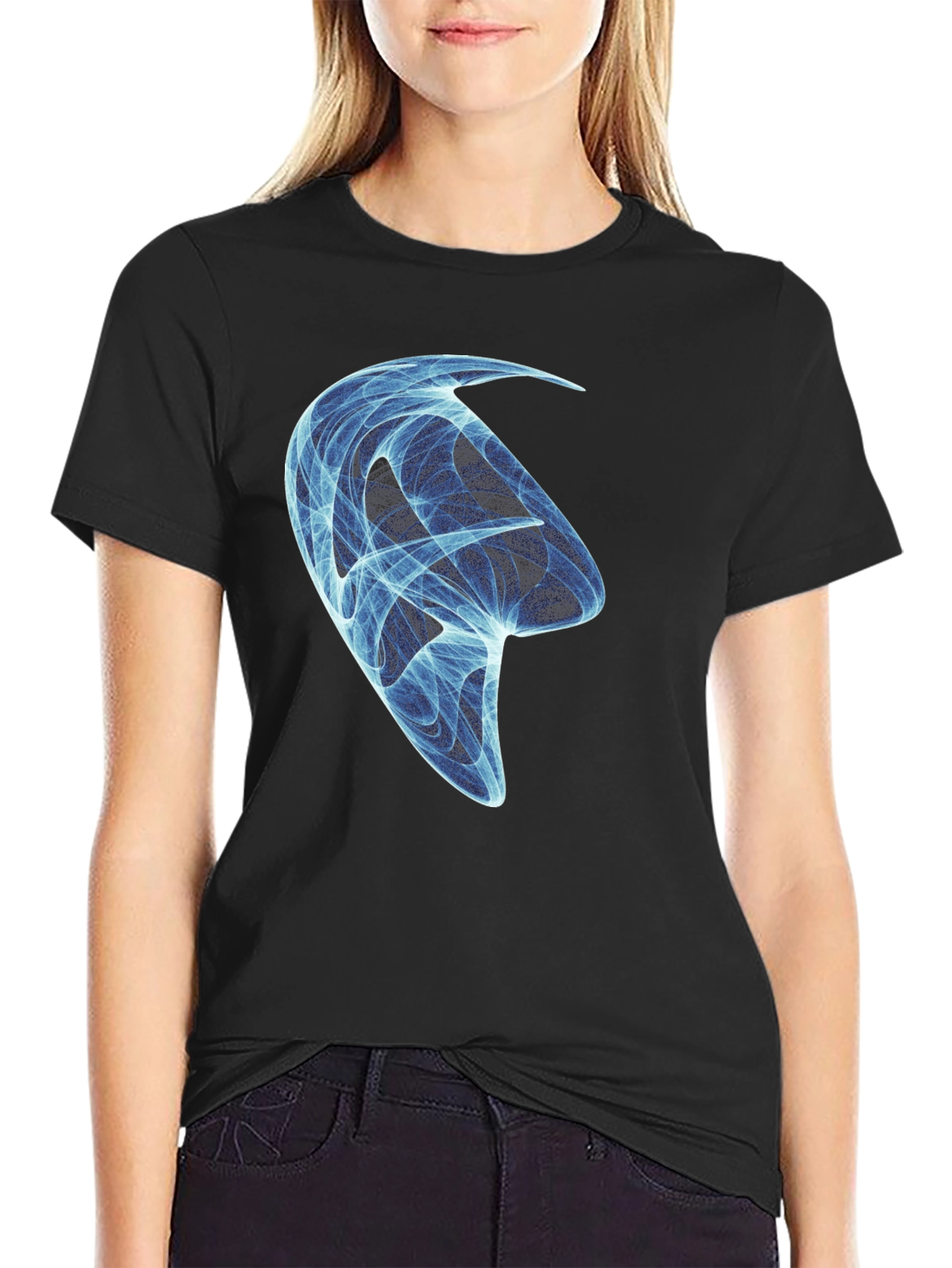 Abstract Blue Design Black T-Shirt