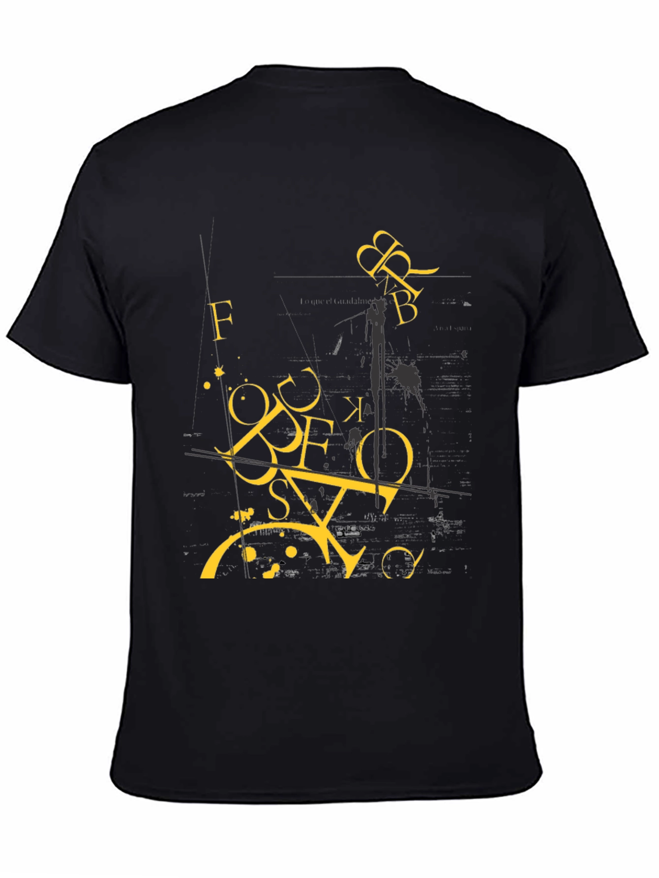 Abstract Letter Graphic Print Black T-Shirt
