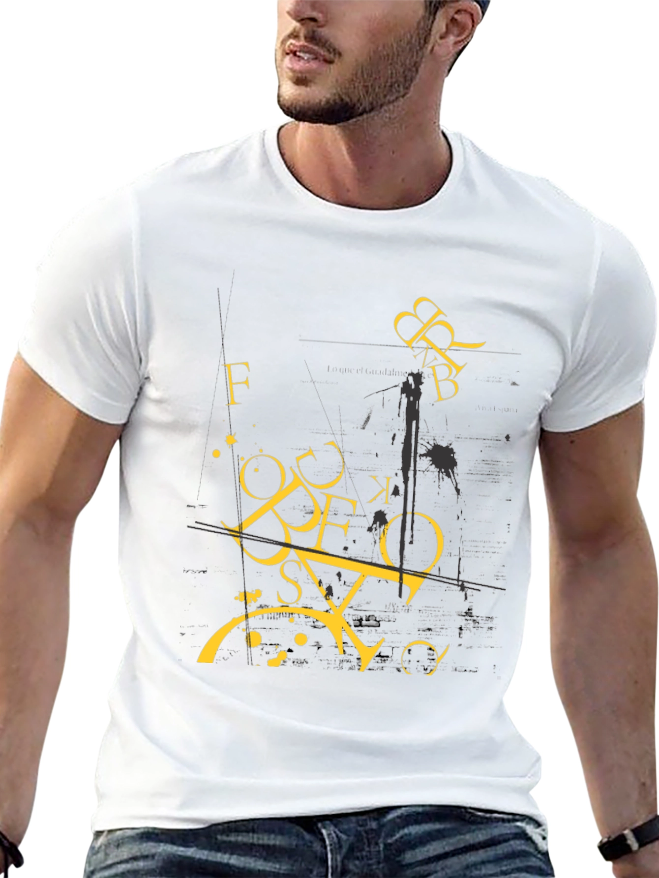 Abstract Letter Graphic Print Black T-Shirt