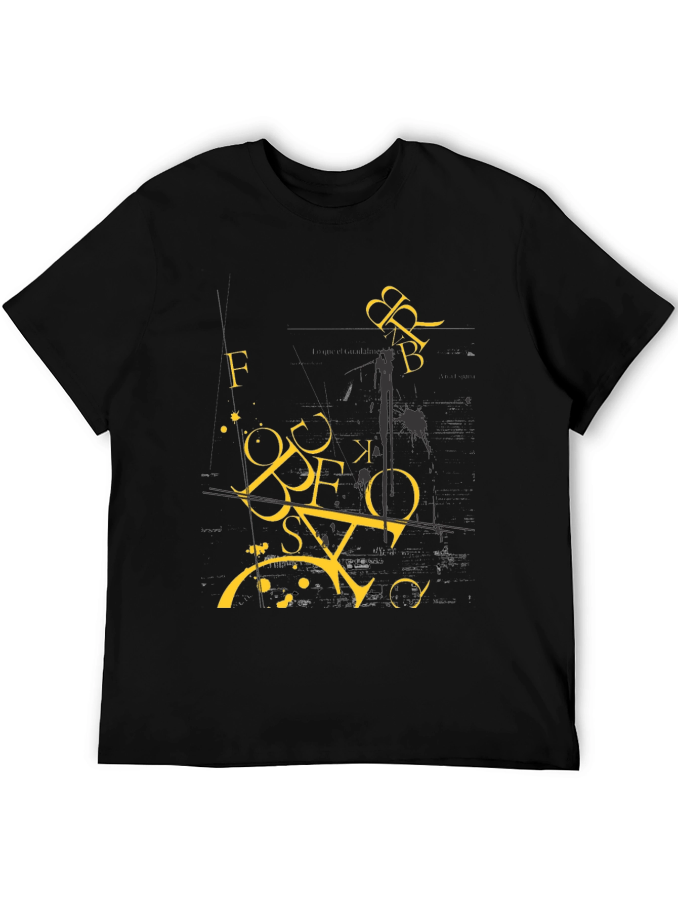 Abstract Letter Graphic Print Black T-Shirt