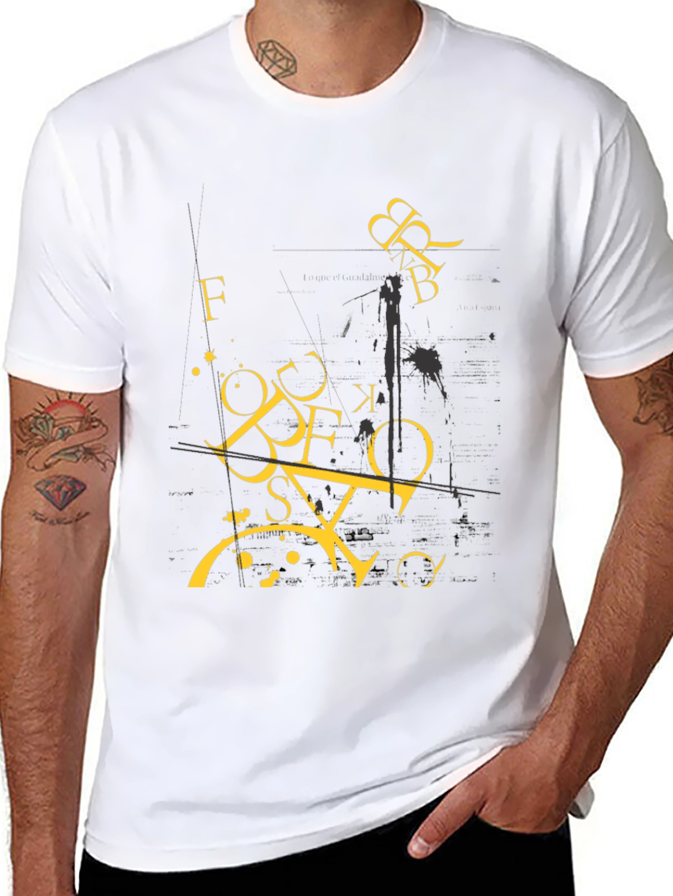 Abstract Letter Graphic Print Black T-Shirt