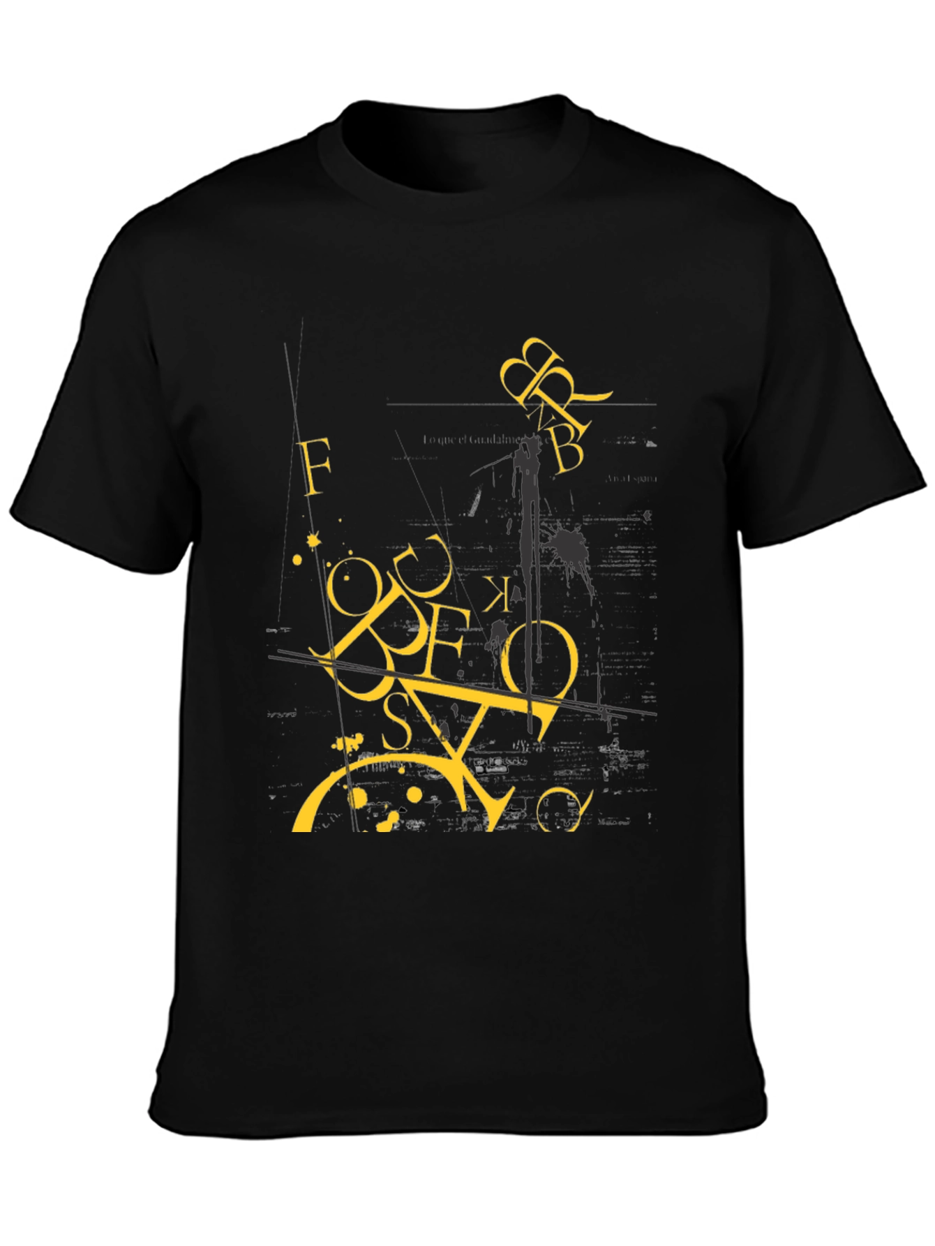 Abstract Letter Graphic Print Black T-Shirt