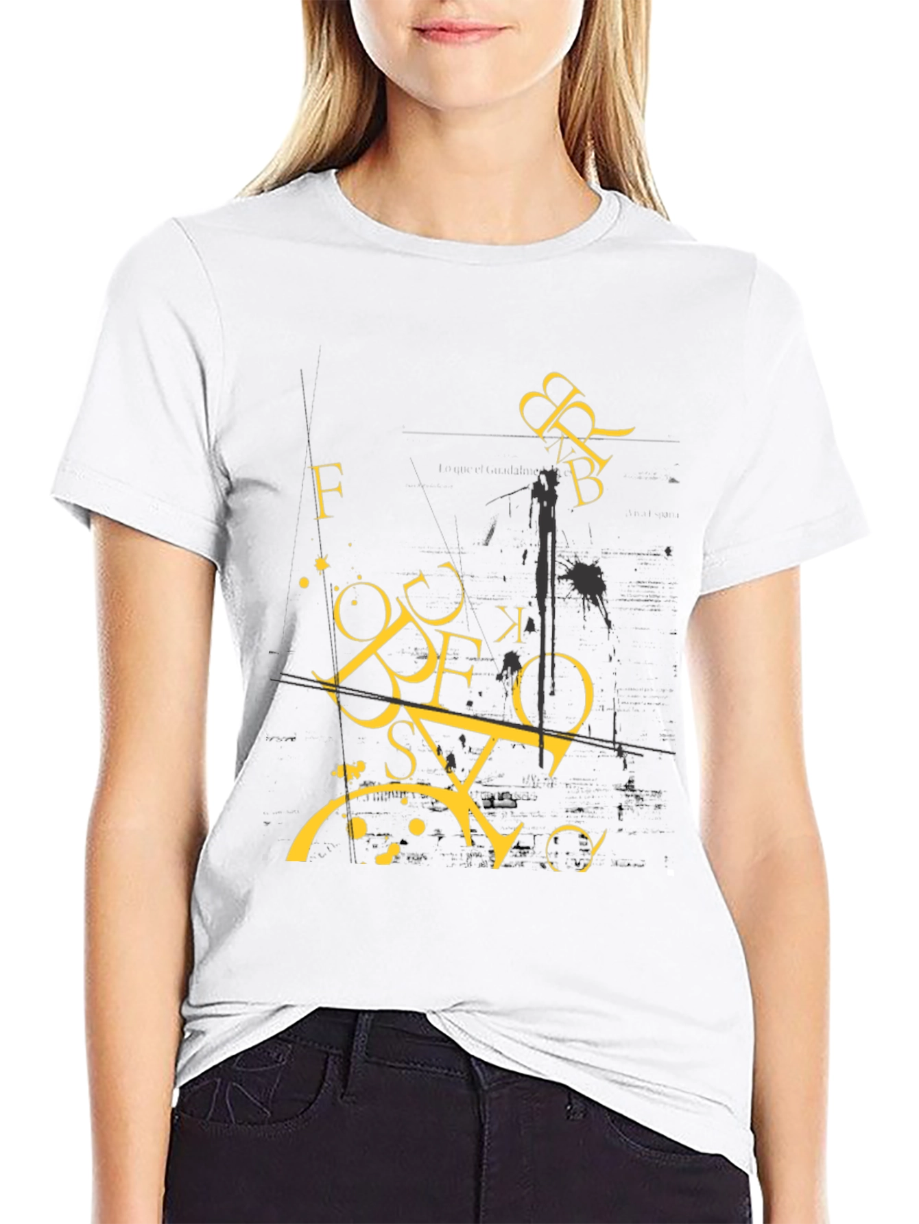 Abstract Letter Graphic Print Black T-Shirt