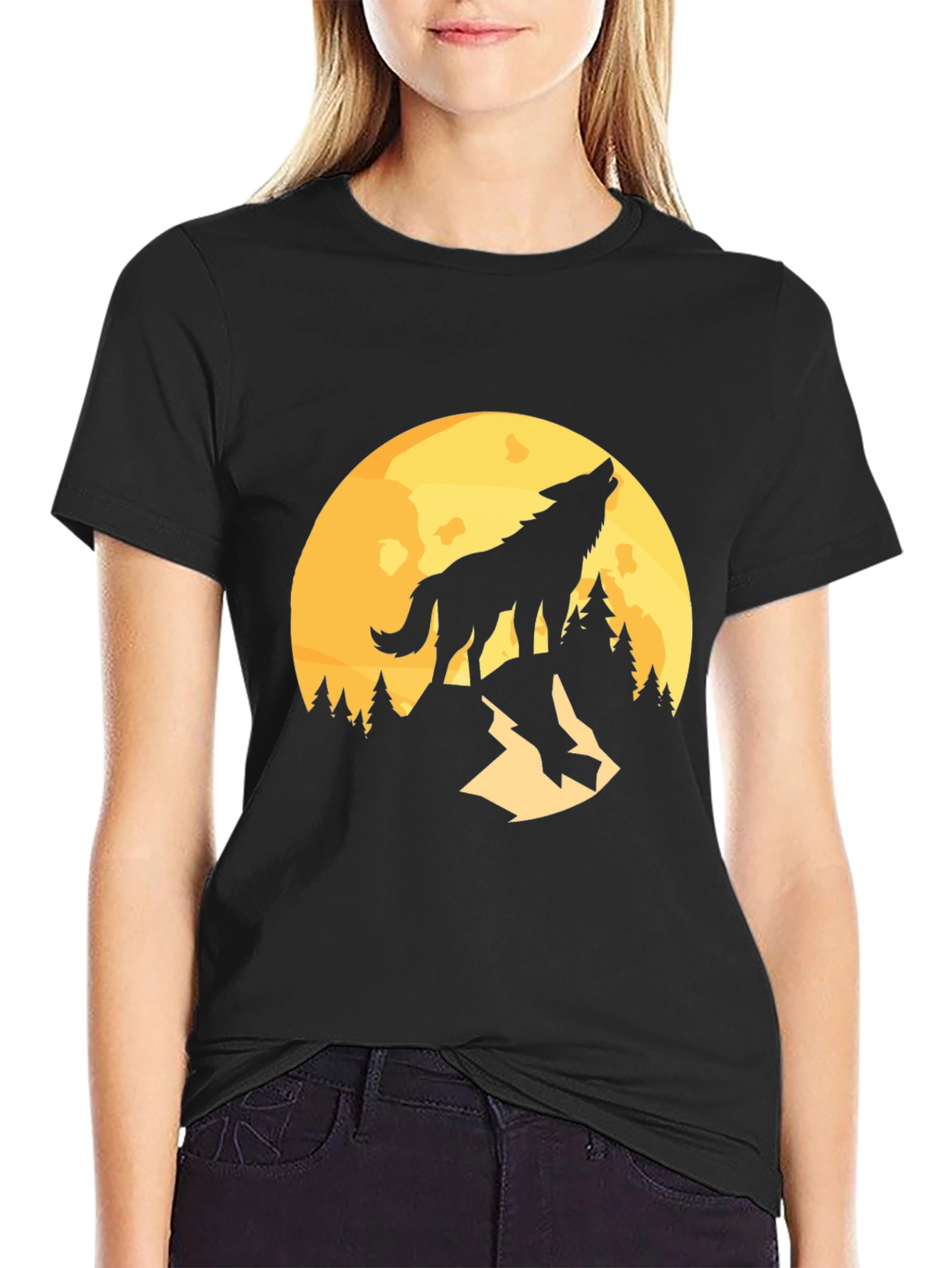Wolf Howling at Moon Graphic Tee
