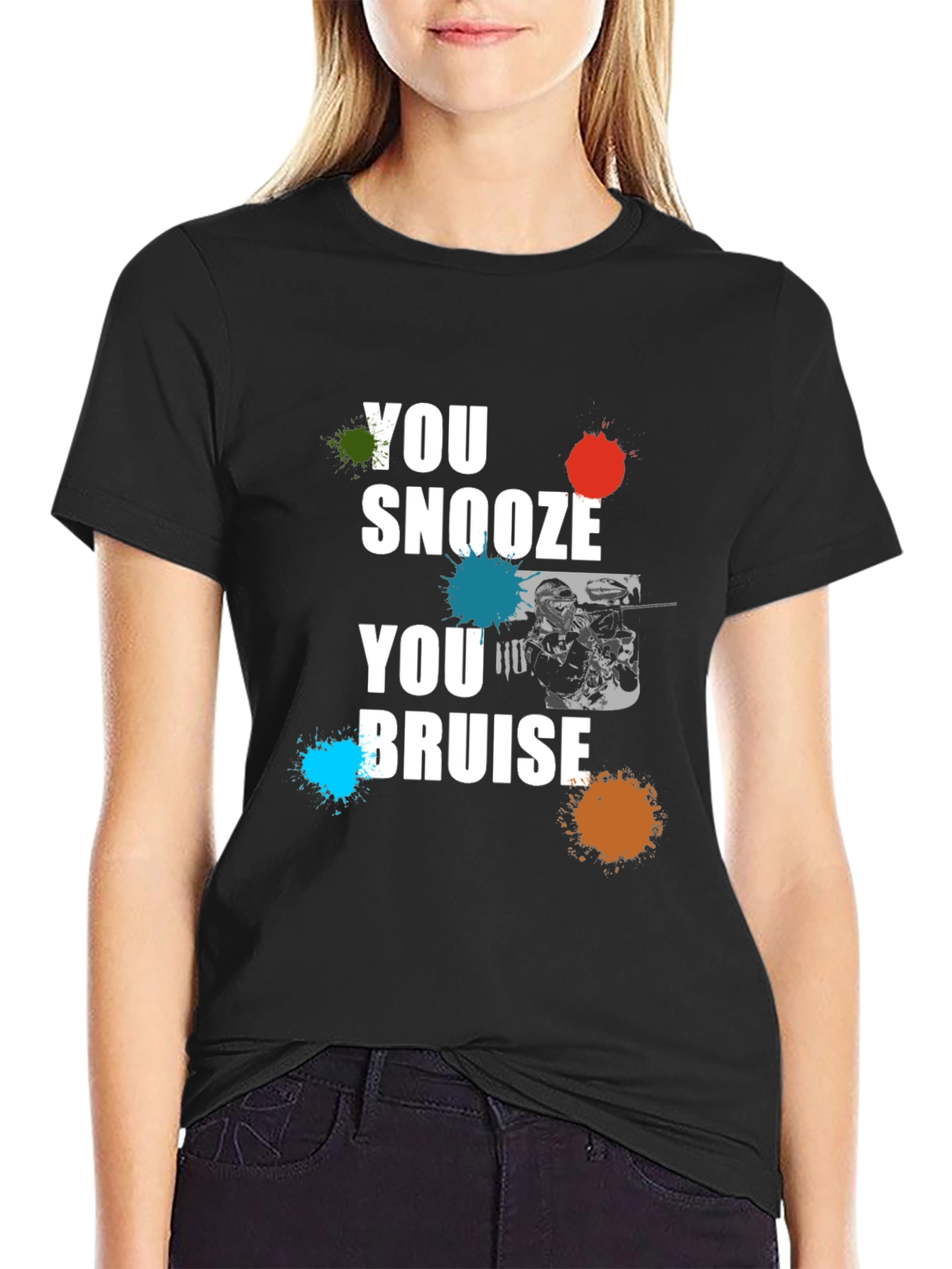You Snooze You Bruise Graphic Print Black T-Shirt
