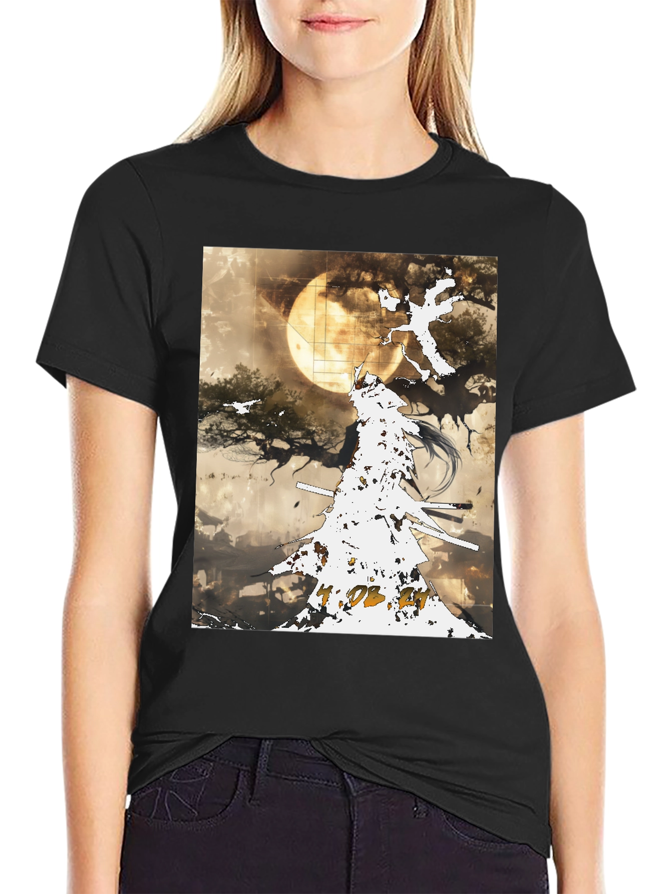 Samurai Moon Black Tee