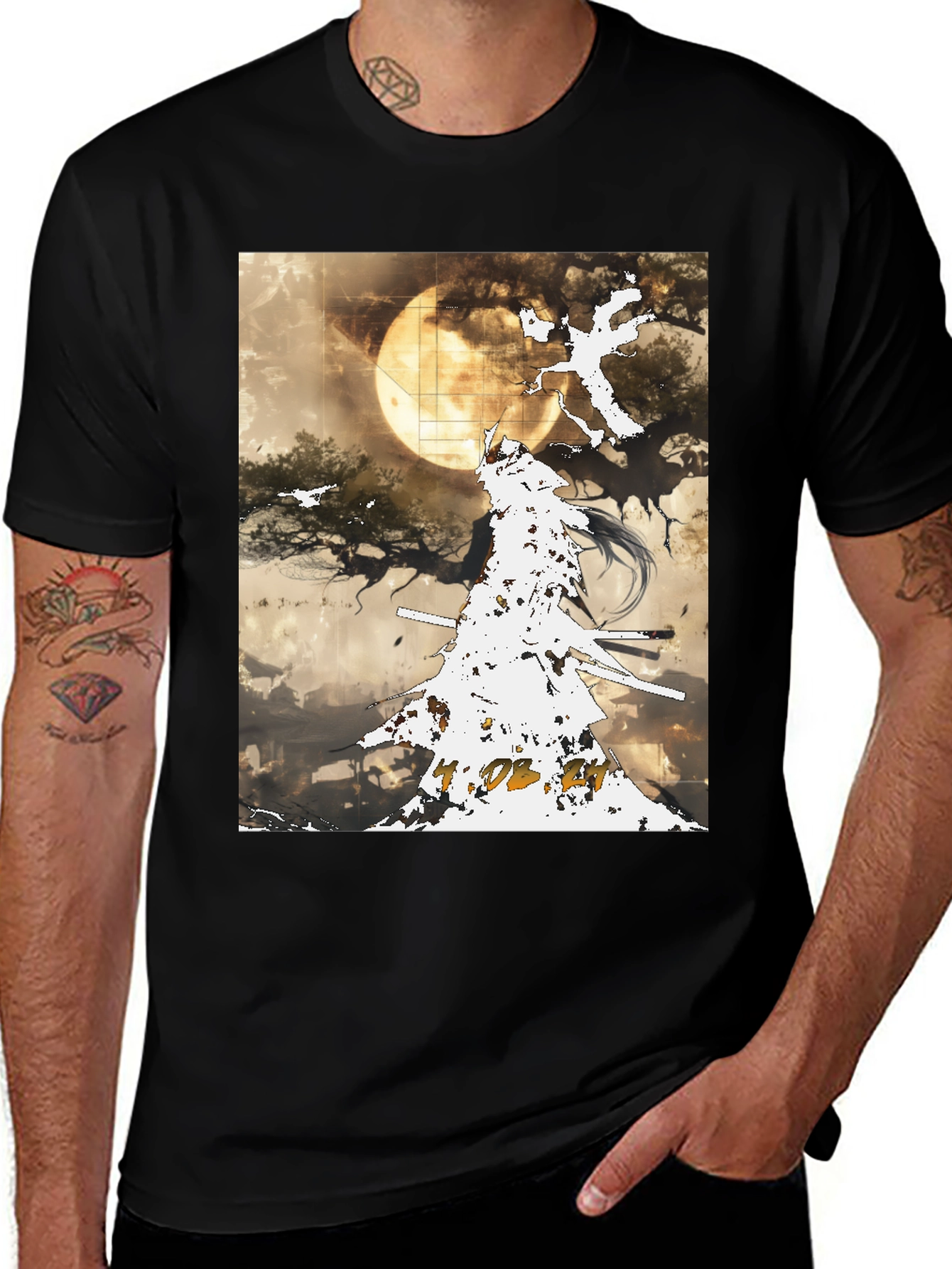 Samurai Moon Black Tee