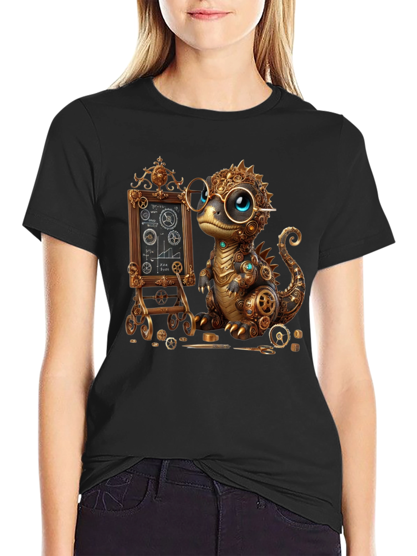 Steampunk Dinosaur Teacher Graphic T-Shirt