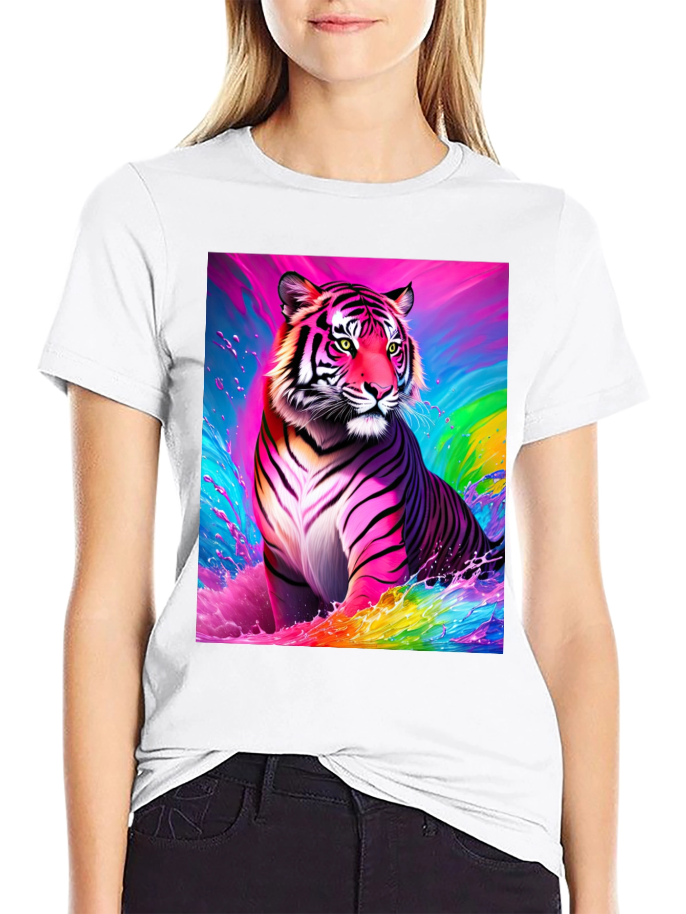 Rainbow Tiger Graphic Tee - Bold Black T-Shirt