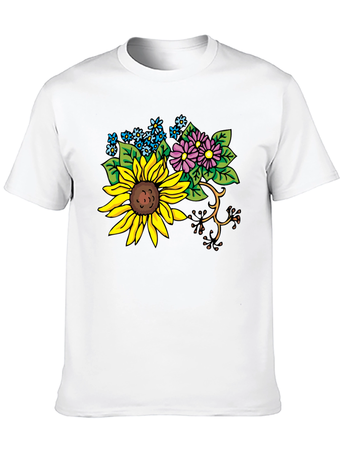 Floral Graphic T-Shirt - Sunflower & Wildflower Design