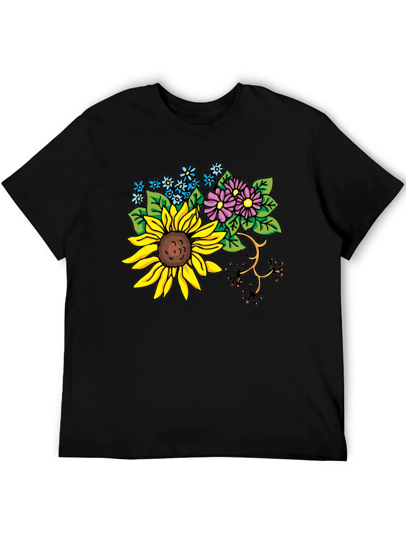 Floral Graphic T-Shirt - Sunflower & Wildflower Design