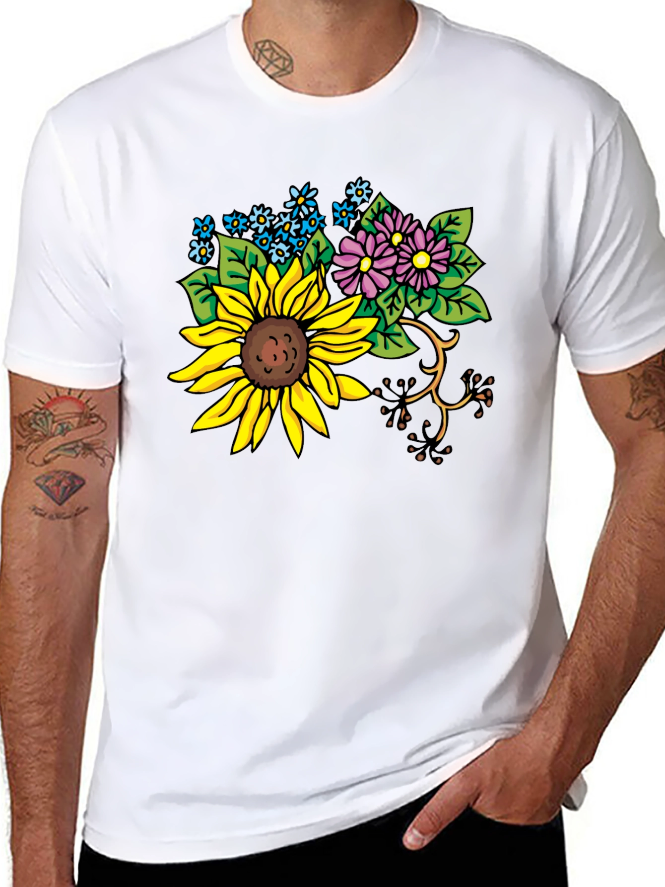 Floral Graphic T-Shirt - Sunflower & Wildflower Design