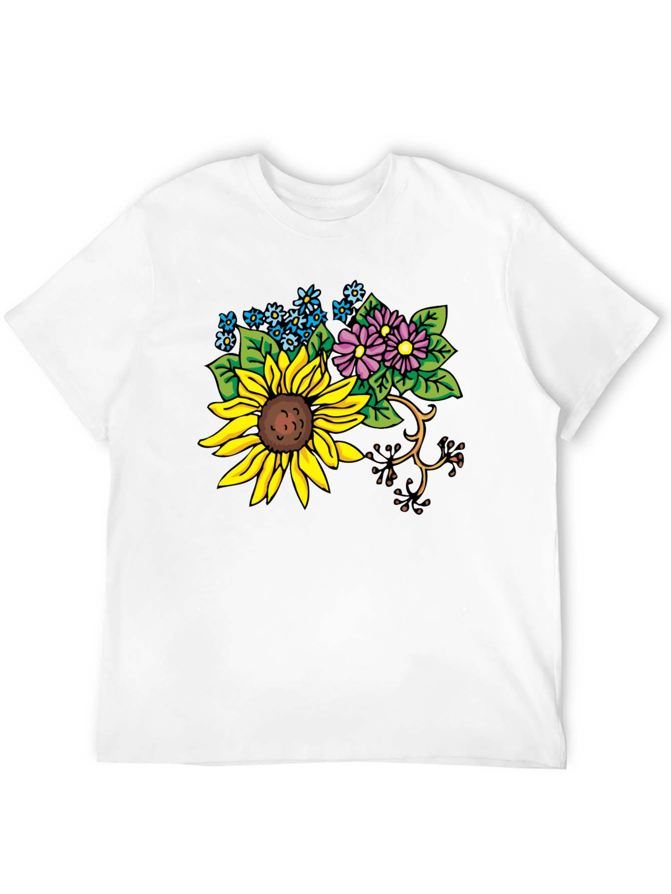 Floral Graphic T-Shirt - Sunflower & Wildflower Design