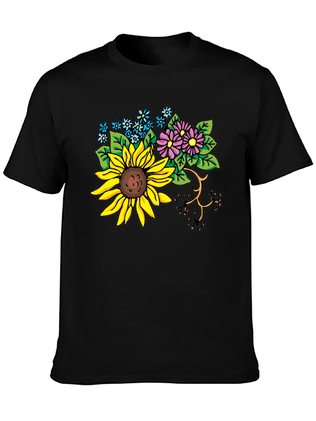 Floral Graphic T-Shirt - Sunflower & Wildflower Design