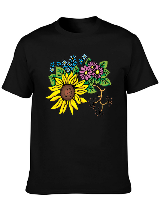 Floral Graphic T-Shirt - Sunflower & Wildflower Design