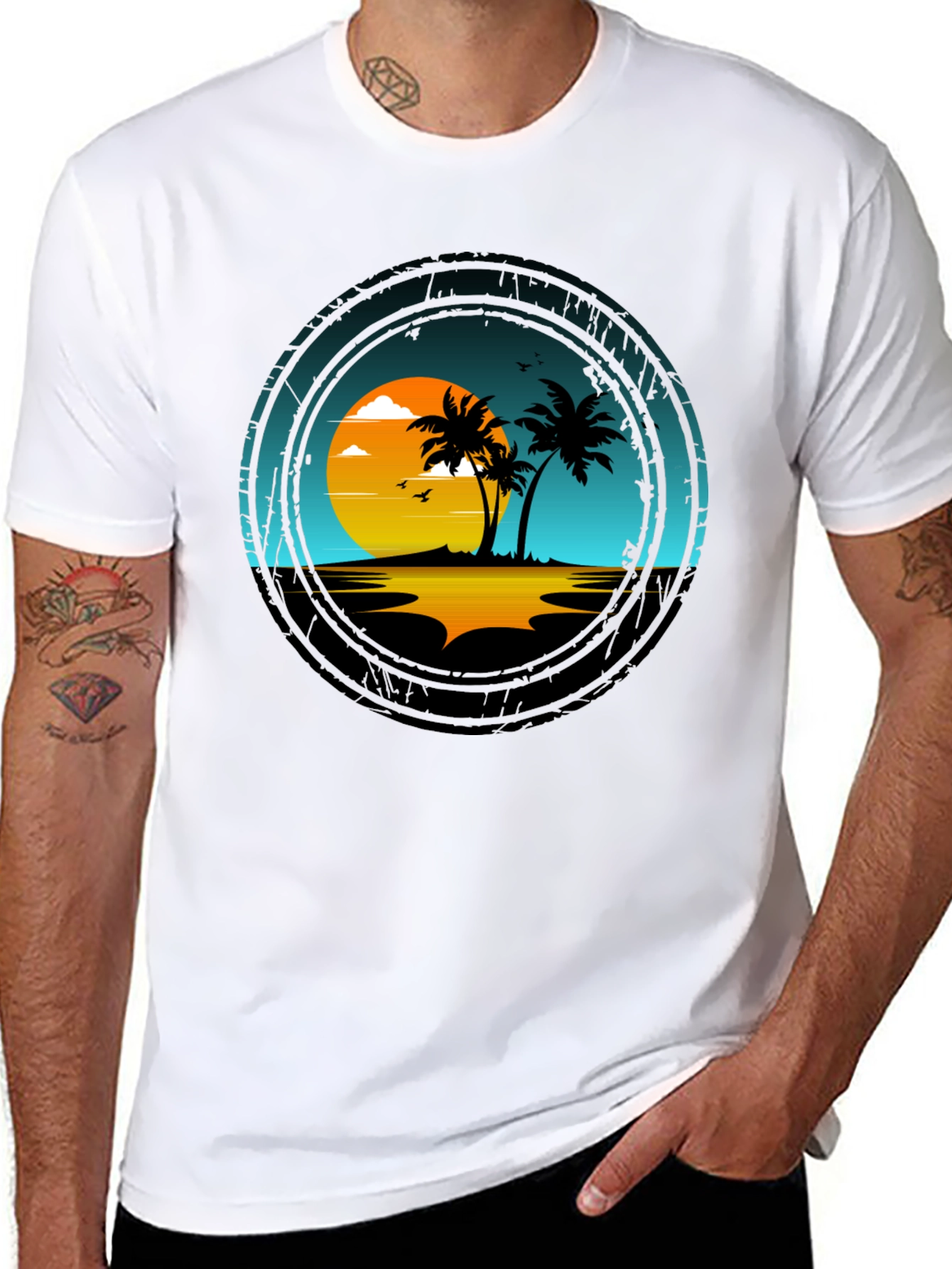 Tropical Sunset Palm Tree Graphic T-Shirt