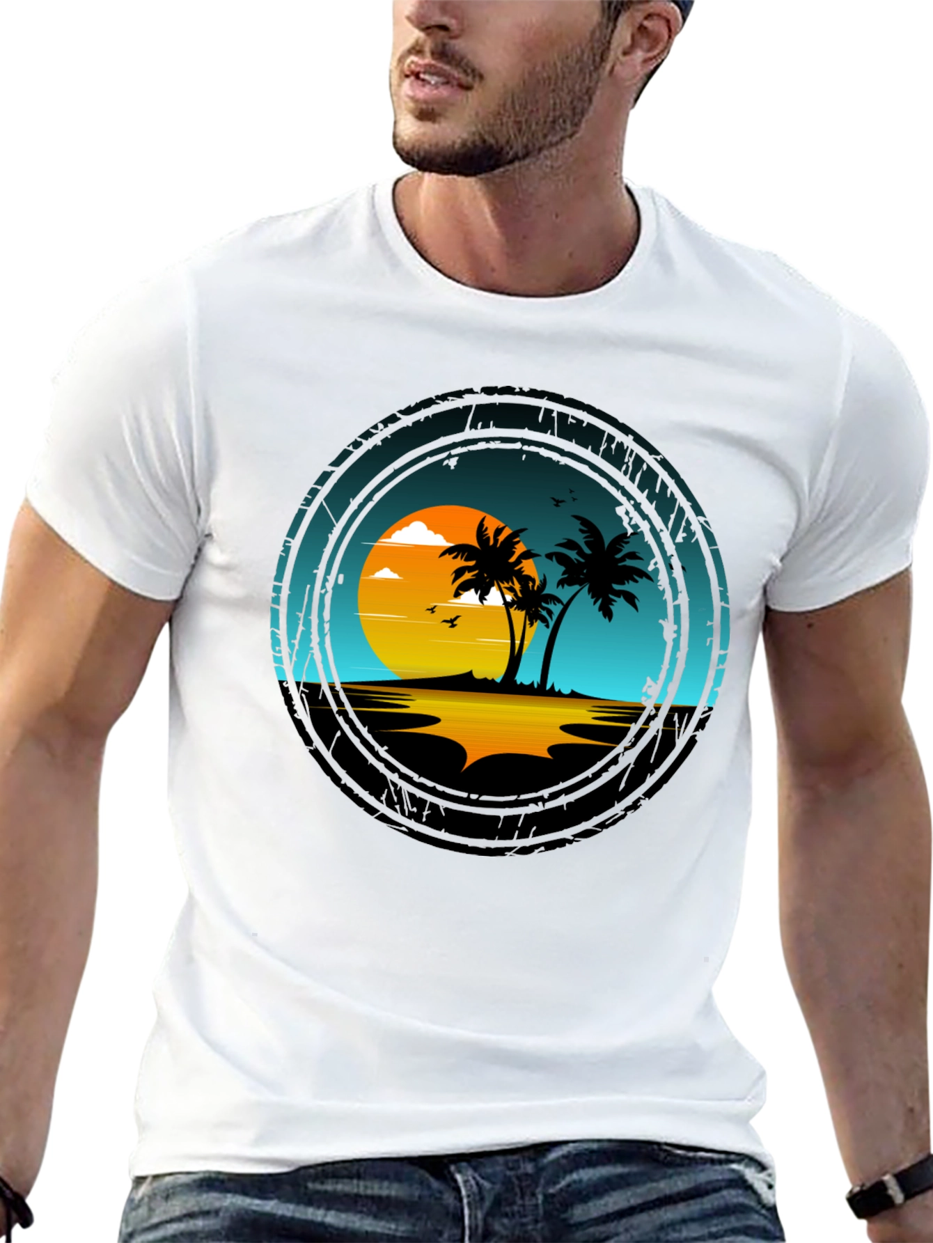 Tropical Sunset Palm Tree Graphic T-Shirt