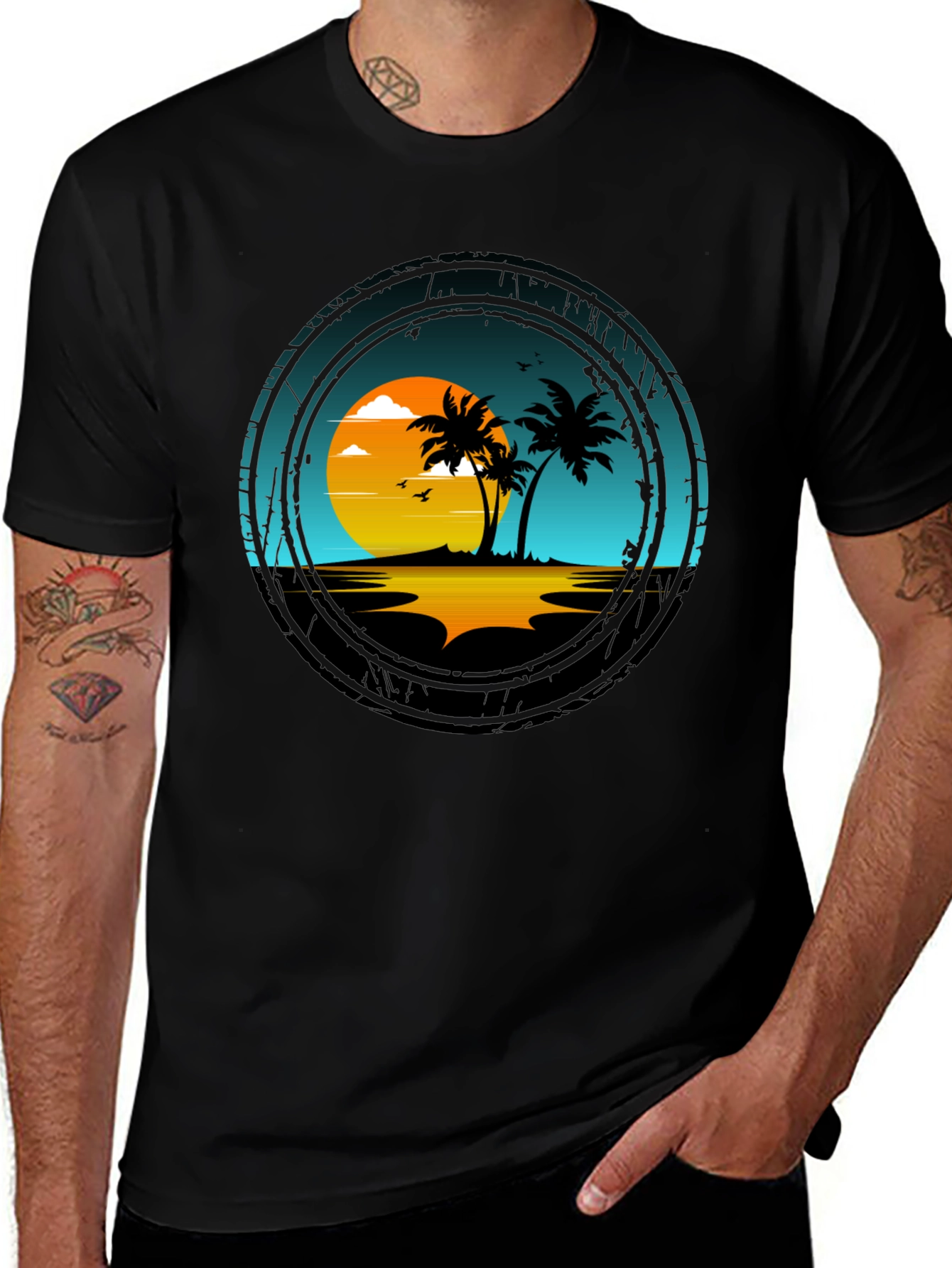 Tropical Sunset Palm Tree Graphic T-Shirt