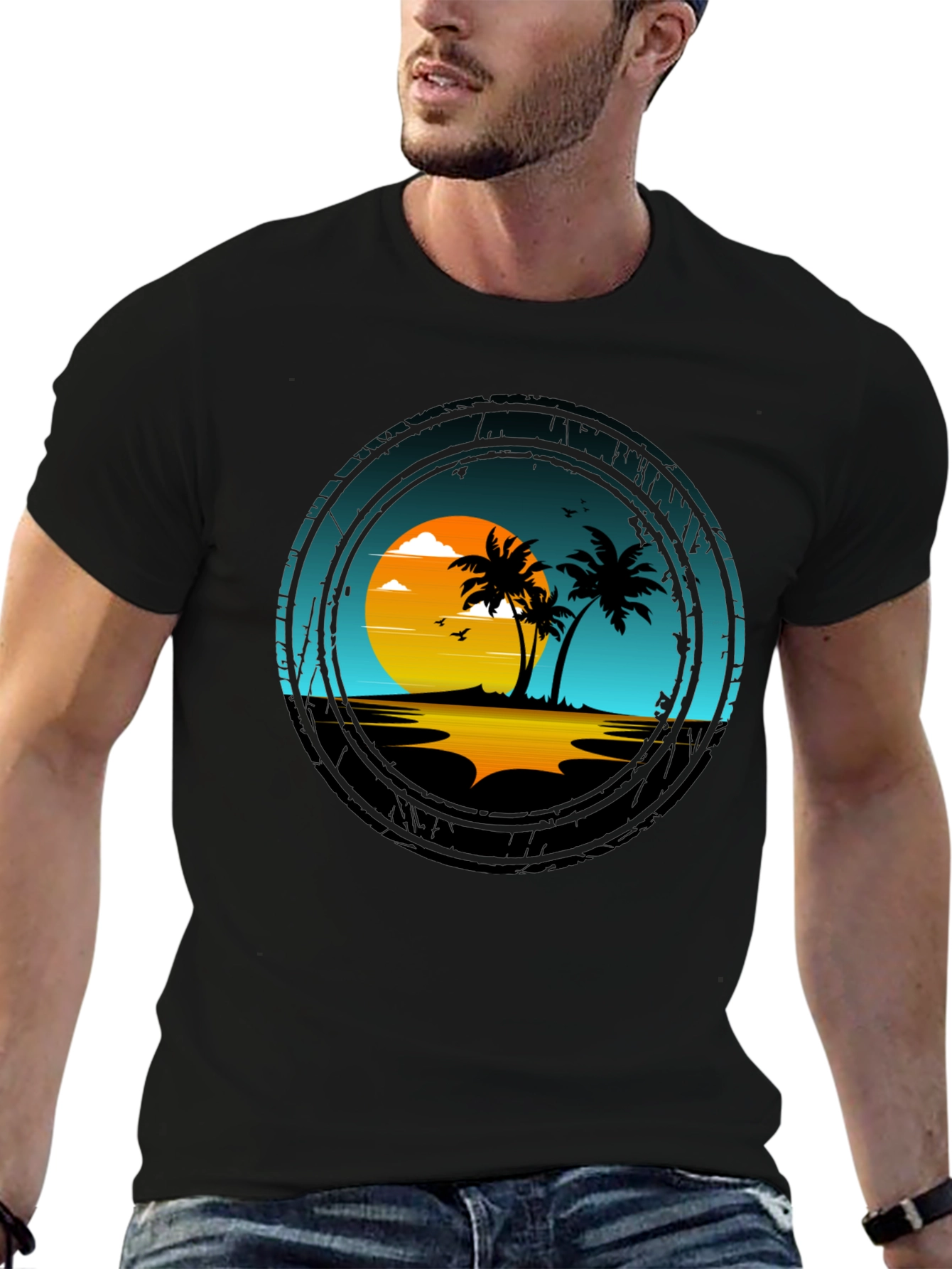 Tropical Sunset Palm Tree Graphic T-Shirt