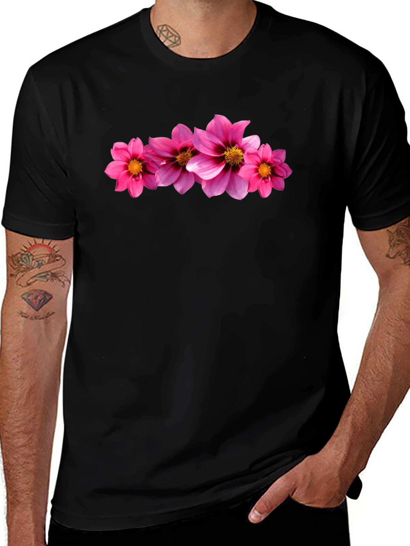 Black Tee with Floral Print