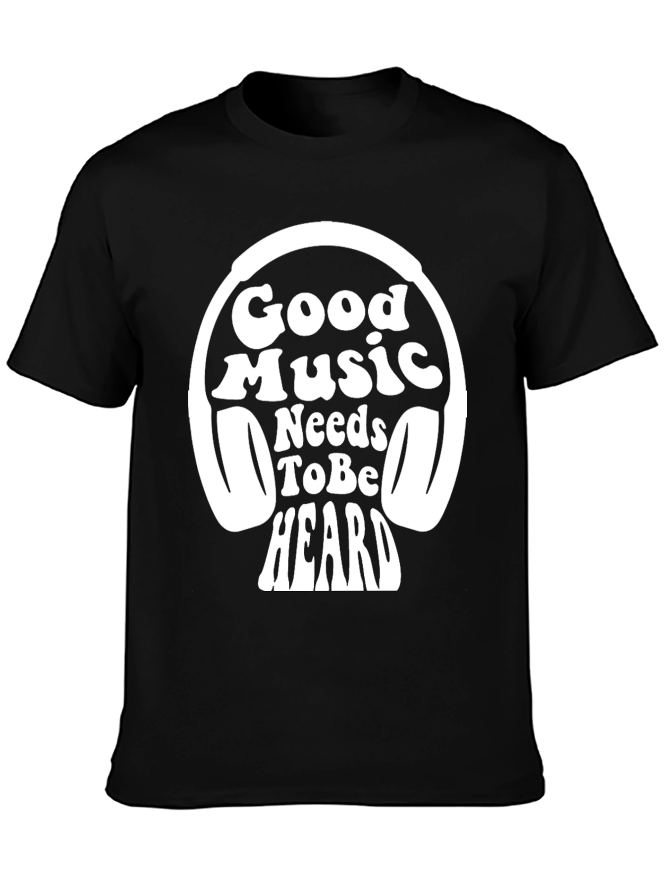 Good Music Headphones Black T-Shirt