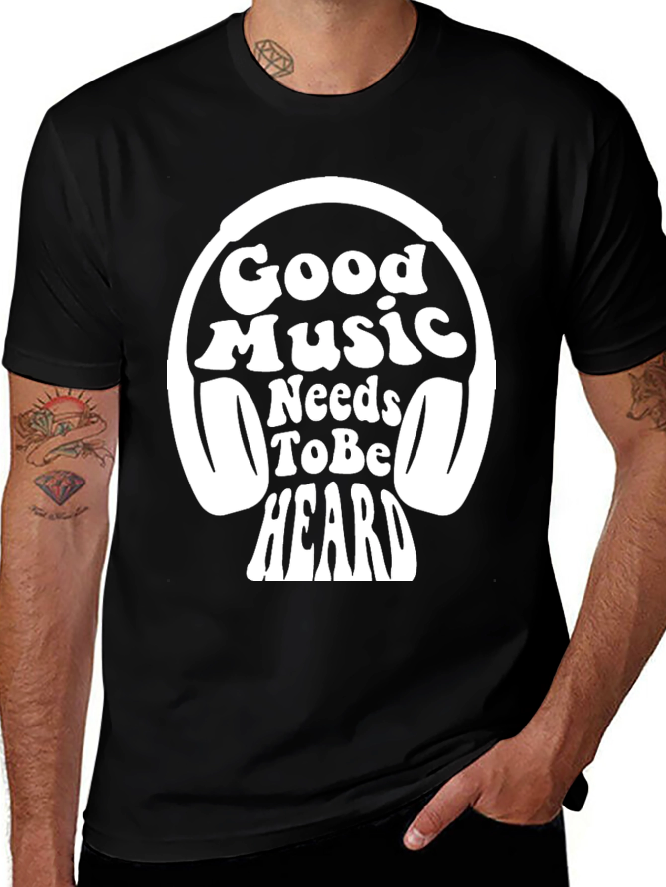 Good Music Headphones Black T-Shirt