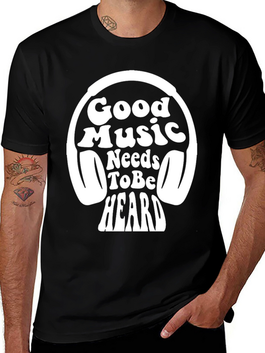 Good Music Headphones Black T-Shirt