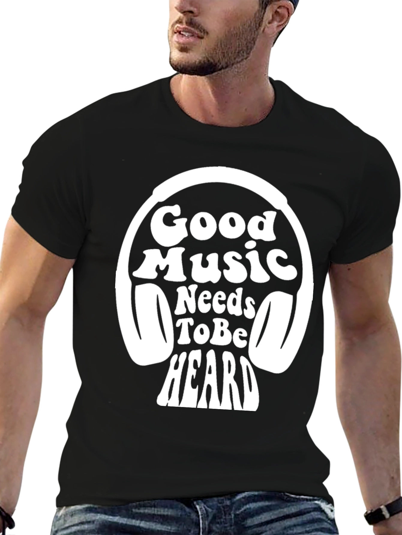 Good Music Headphones Black T-Shirt