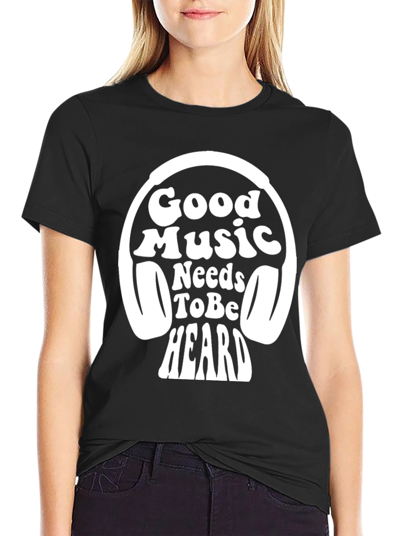 Good Music Headphones Black T-Shirt