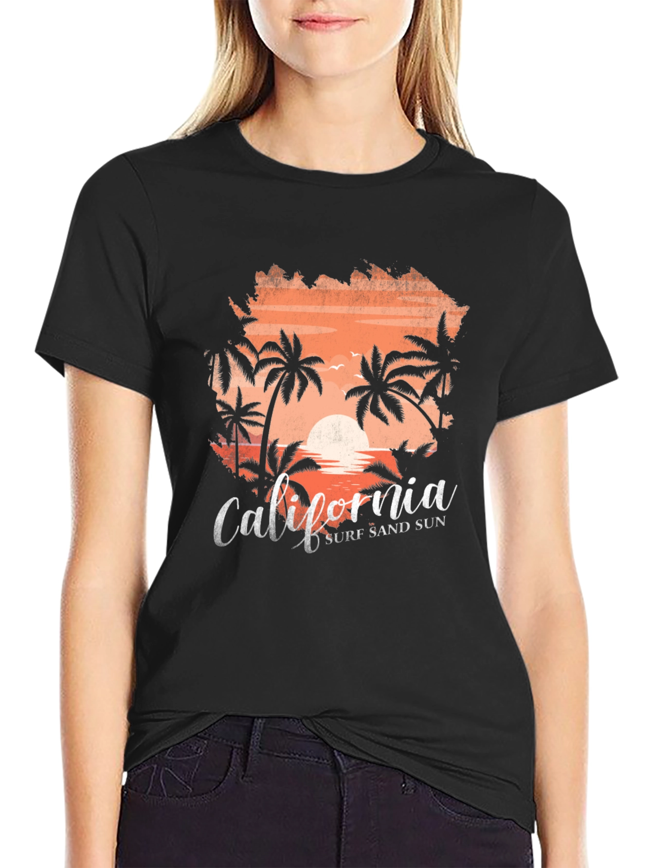California Surf Sand Sun Black T-Shirt