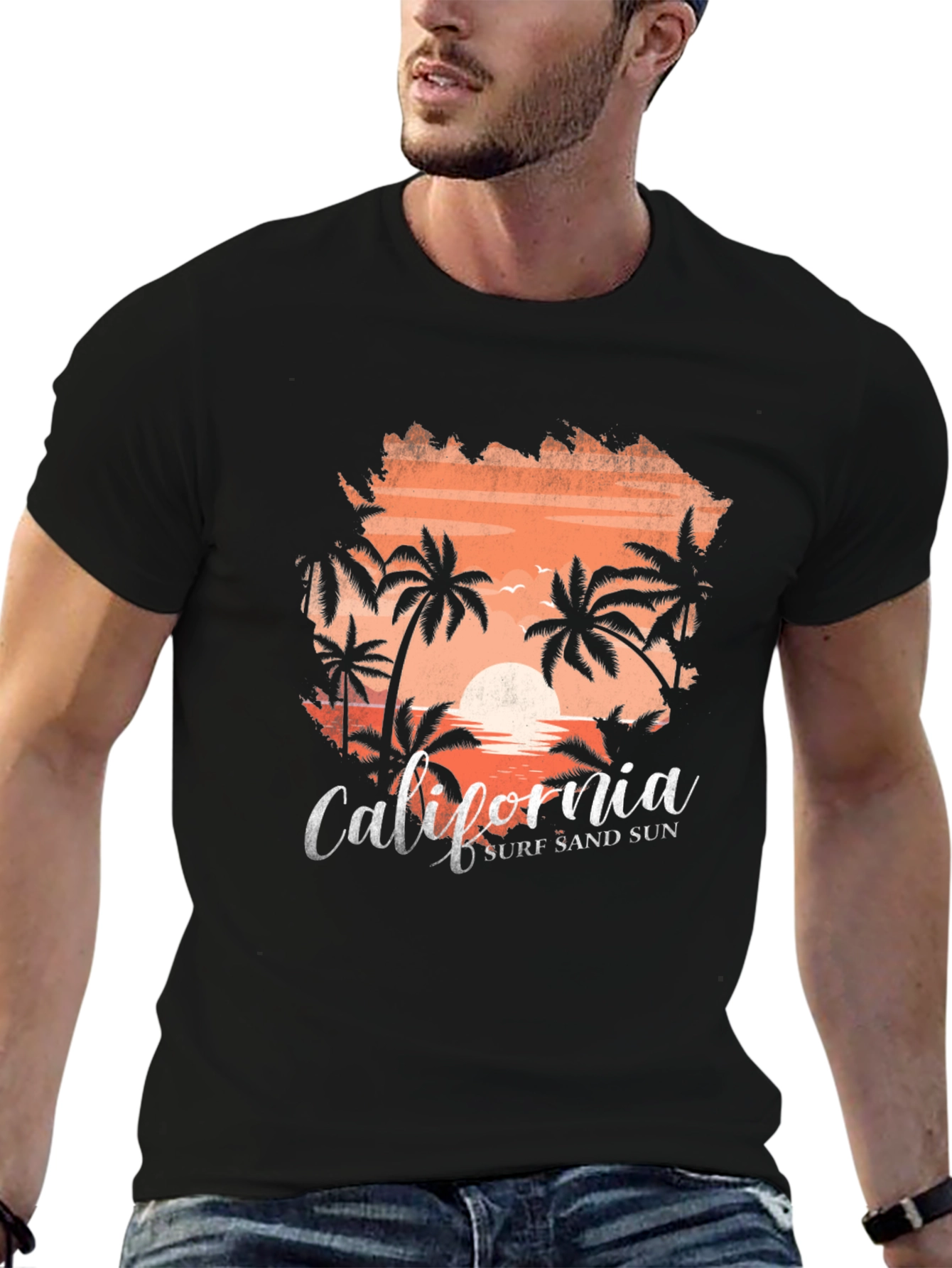 California Surf Sand Sun Black T-Shirt