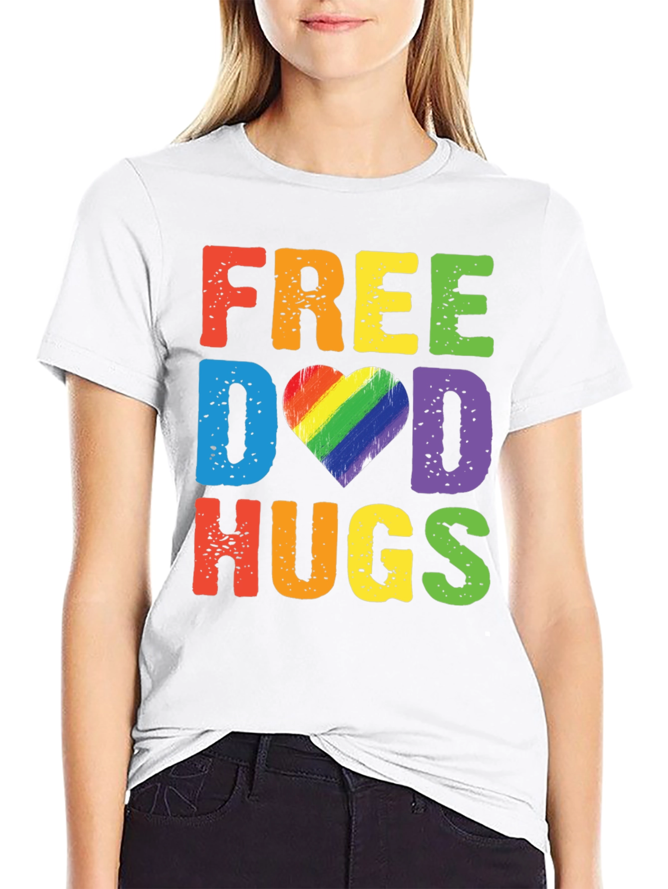 Free Dad Hugs LGBTQ Pride Rainbow Heart T-Shirt