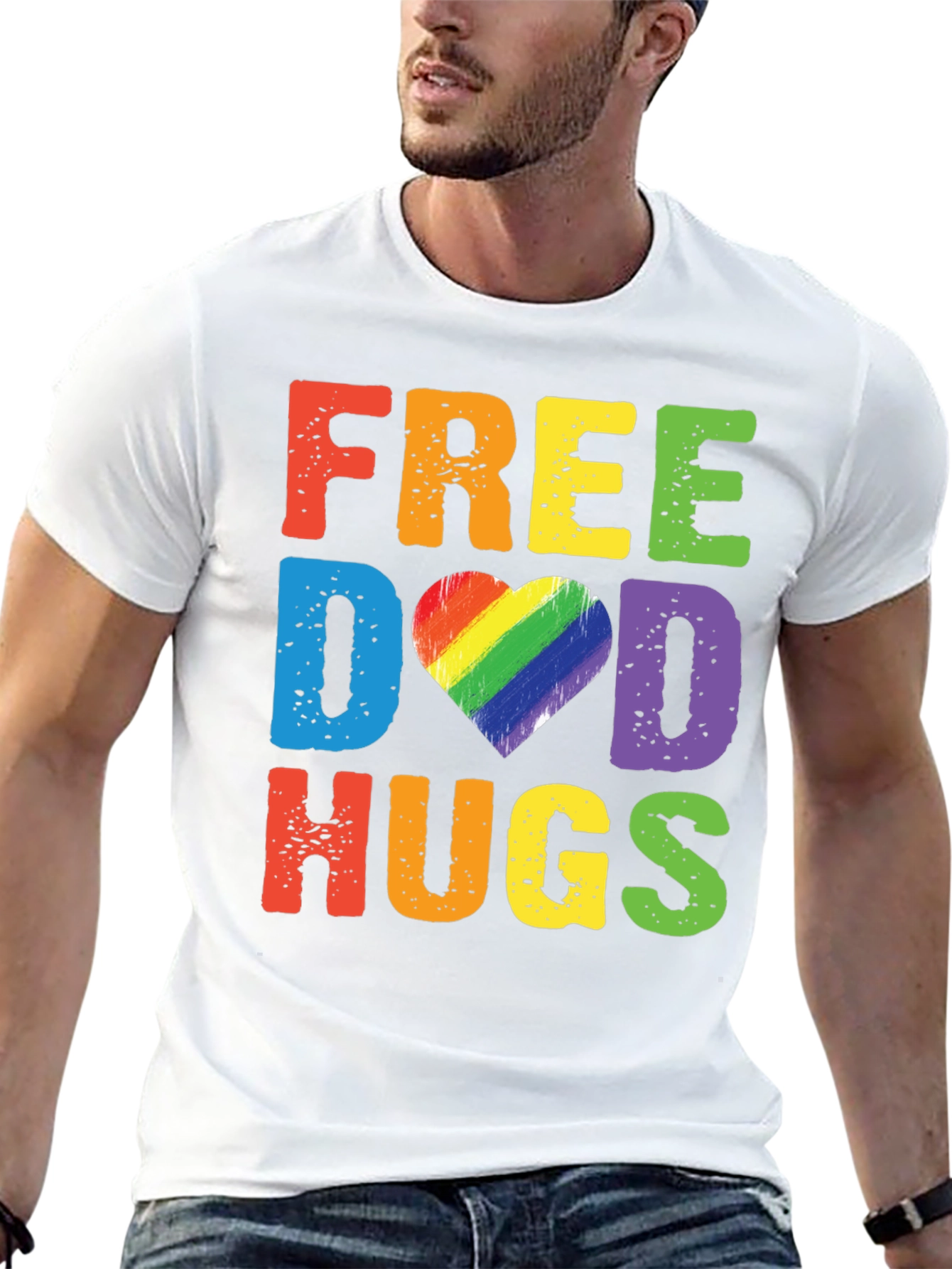 Free Dad Hugs LGBTQ Pride Rainbow Heart T-Shirt