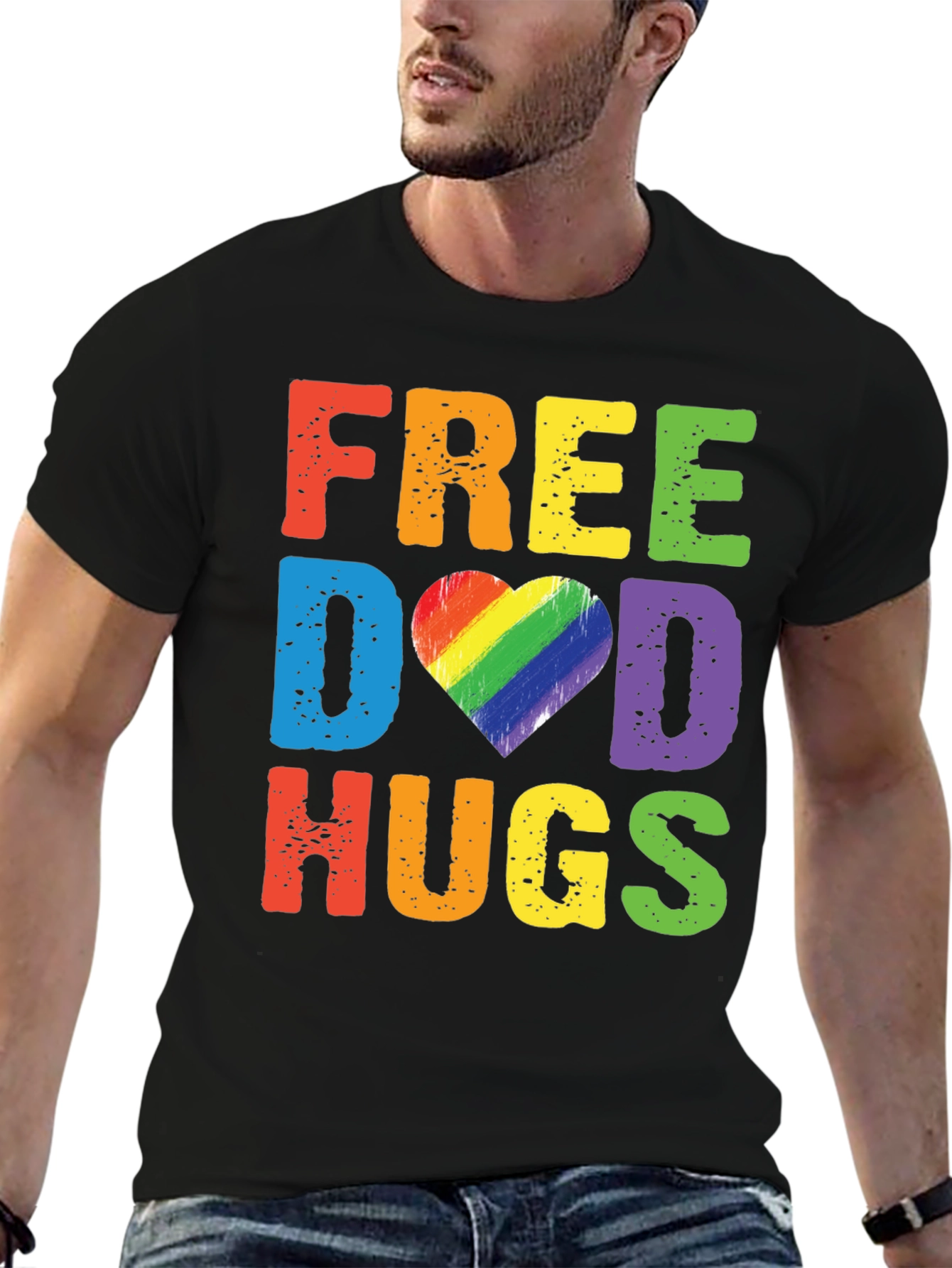 Free Dad Hugs LGBTQ Pride Rainbow Heart T-Shirt