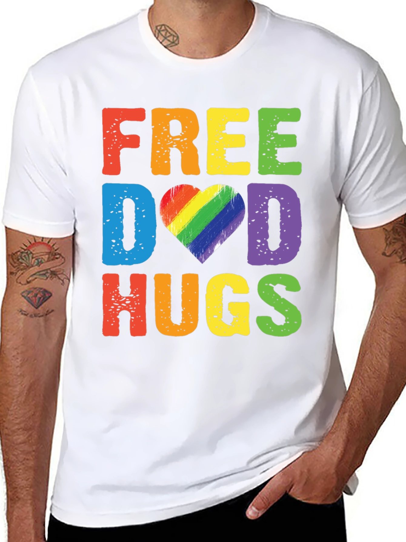 Free Dad Hugs LGBTQ Pride Rainbow Heart T-Shirt