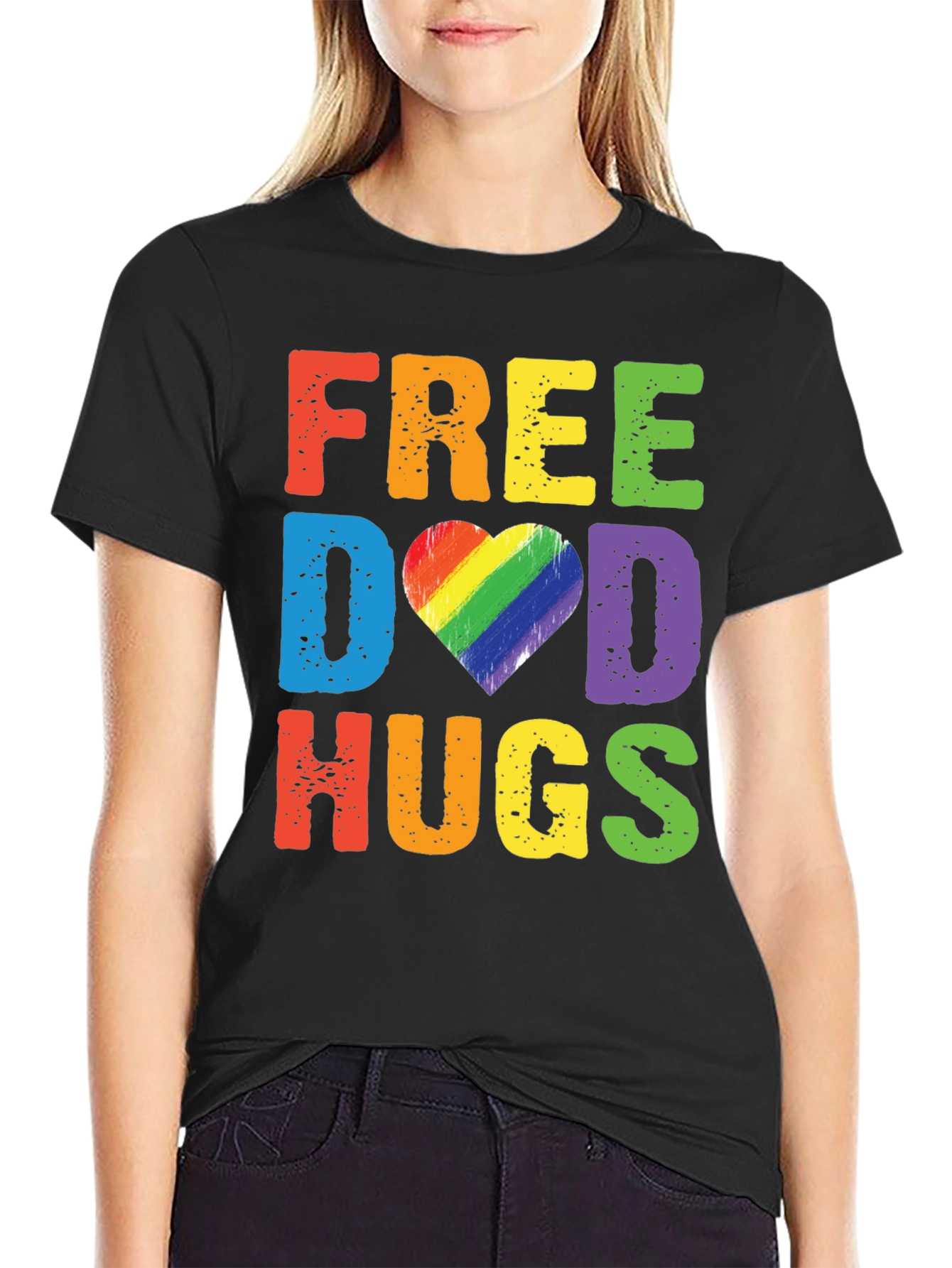 Free Dad Hugs LGBTQ Pride Rainbow Heart T-Shirt