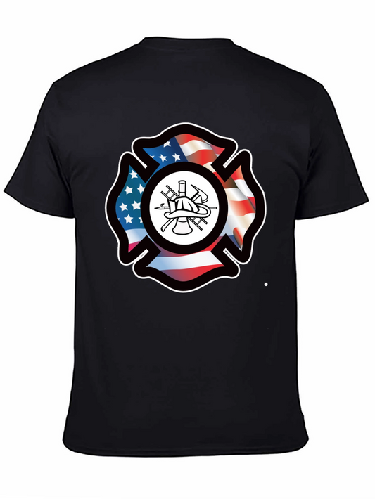 Firefighter Maltese Cross American Flag T-Shirt