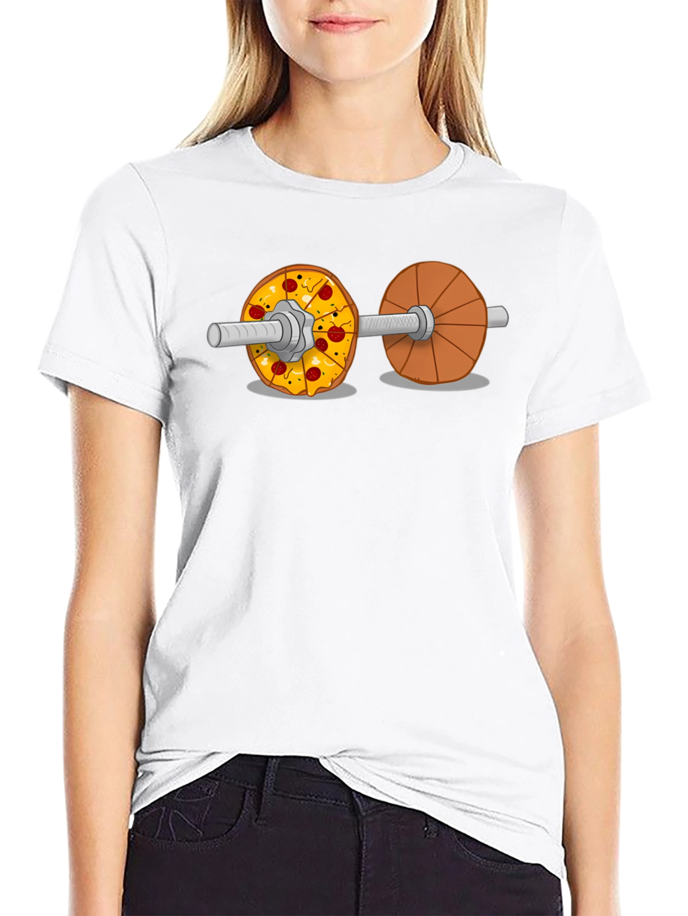 Pizza Dumbbell Graphic Tee - Fitness & Foodie Fun