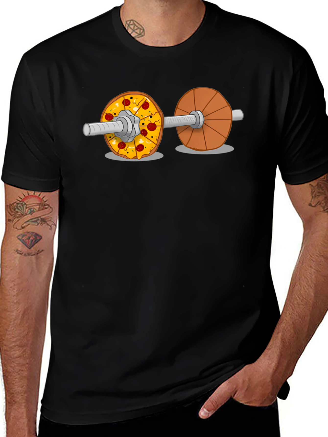 Pizza Dumbbell Graphic Tee - Fitness & Foodie Fun