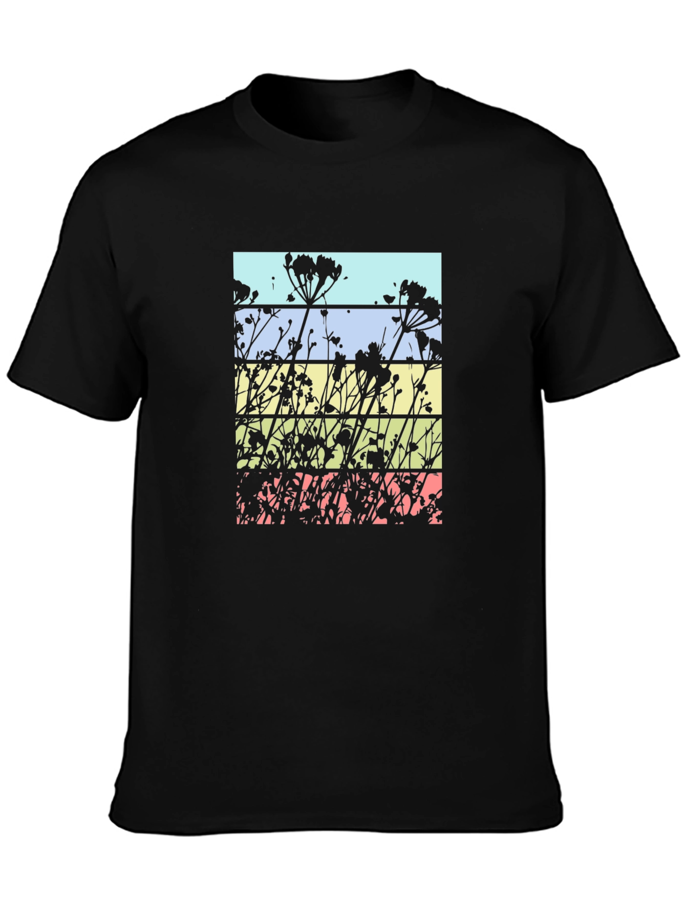 Black Floral Silhouette T-Shirt
