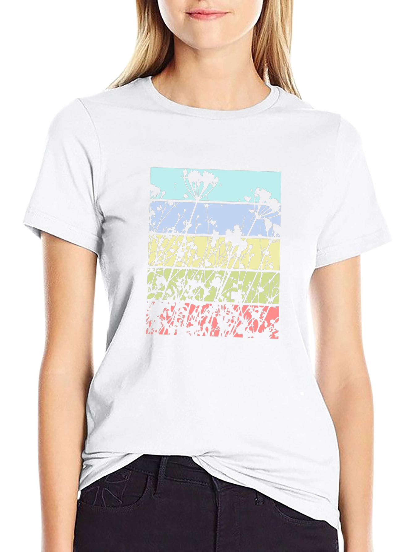 Black Floral Silhouette T-Shirt