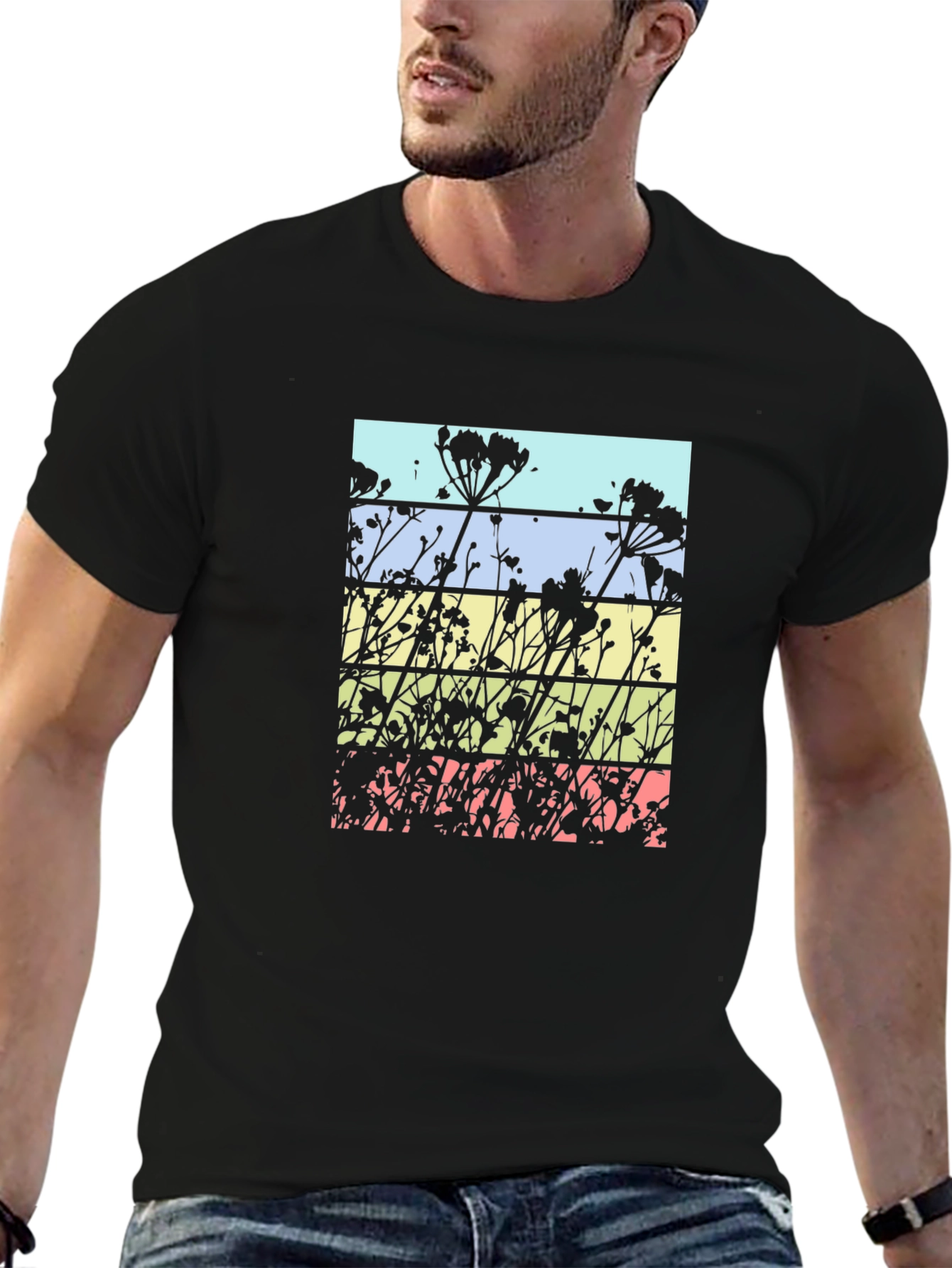 Black Floral Silhouette T-Shirt