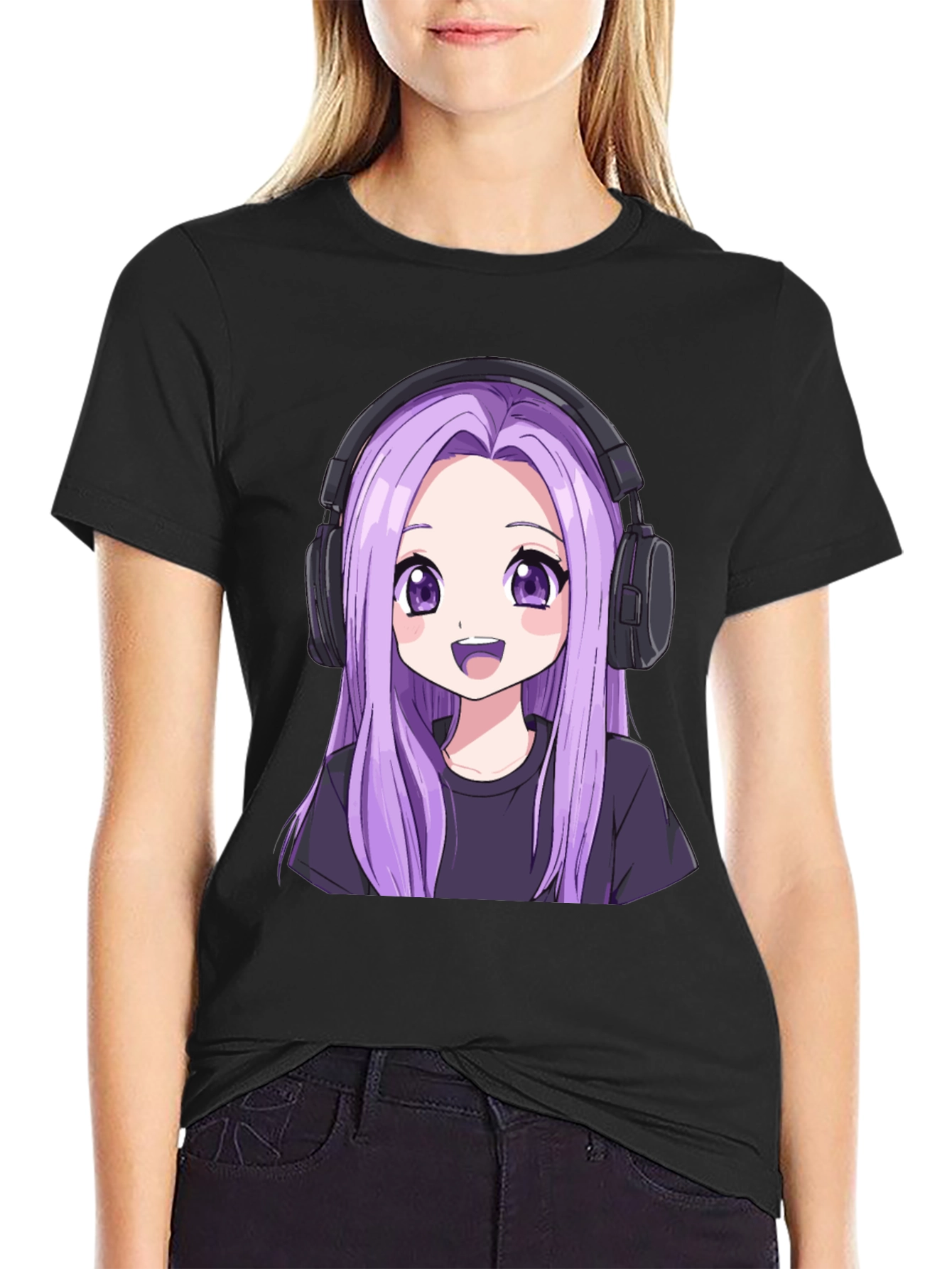 Anime Girl Headphone Graphic Tee