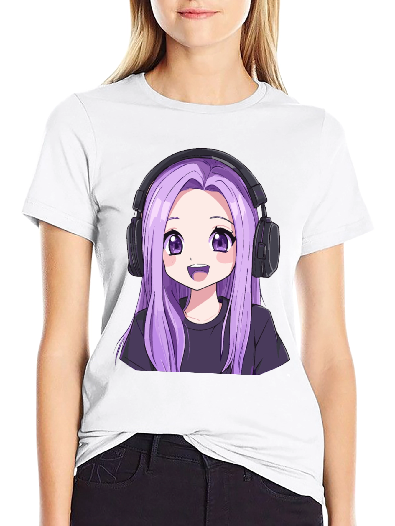 Anime Girl Headphone Graphic Tee