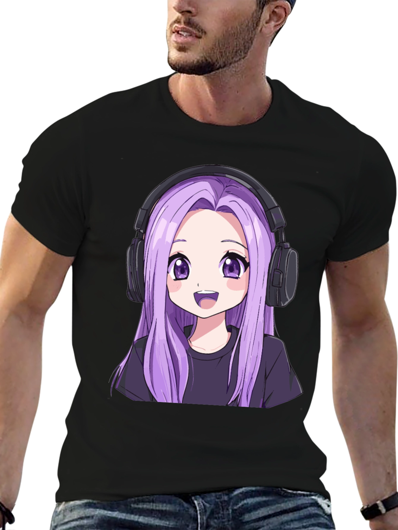 Anime Girl Headphone Graphic Tee